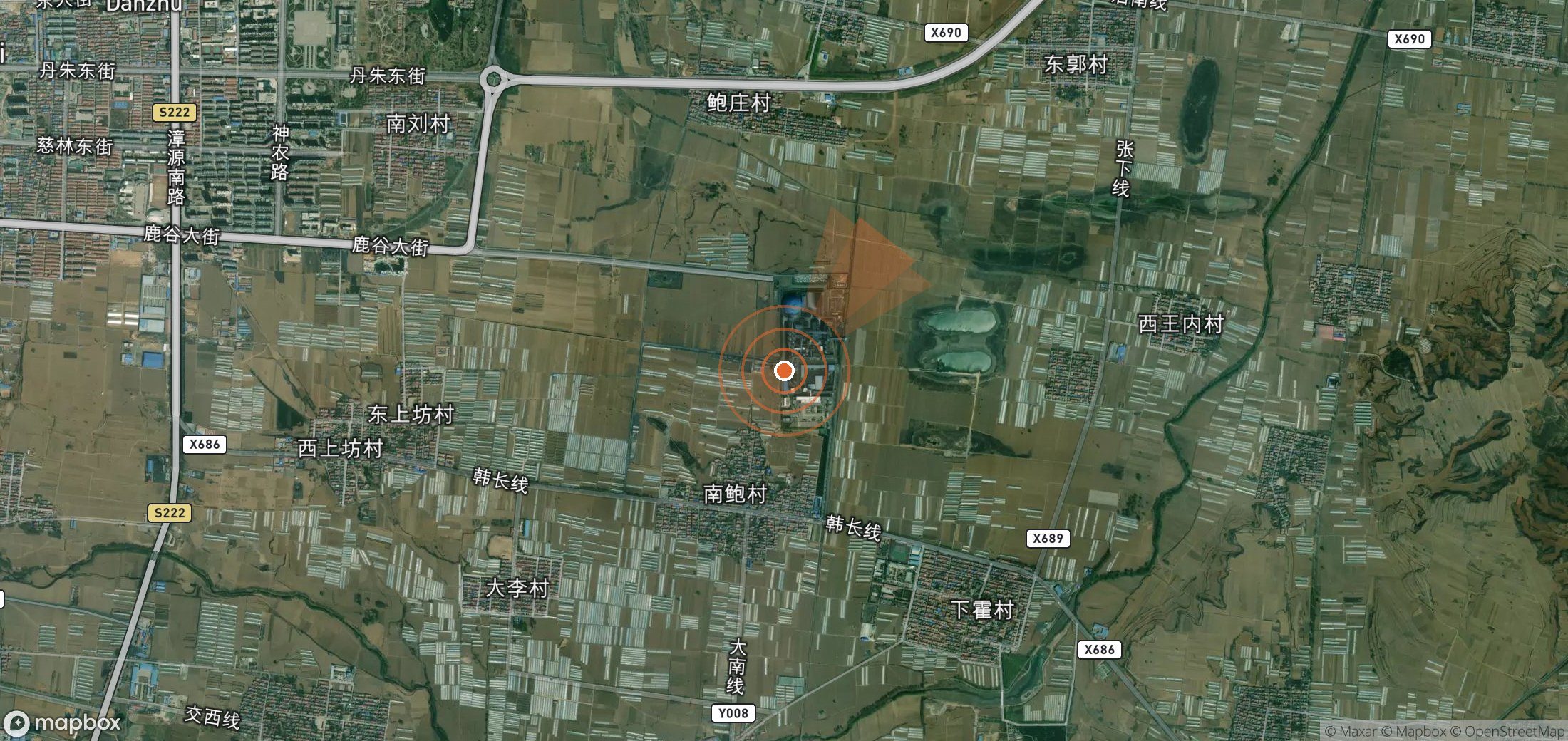 Satellite map of methane plume locations in China