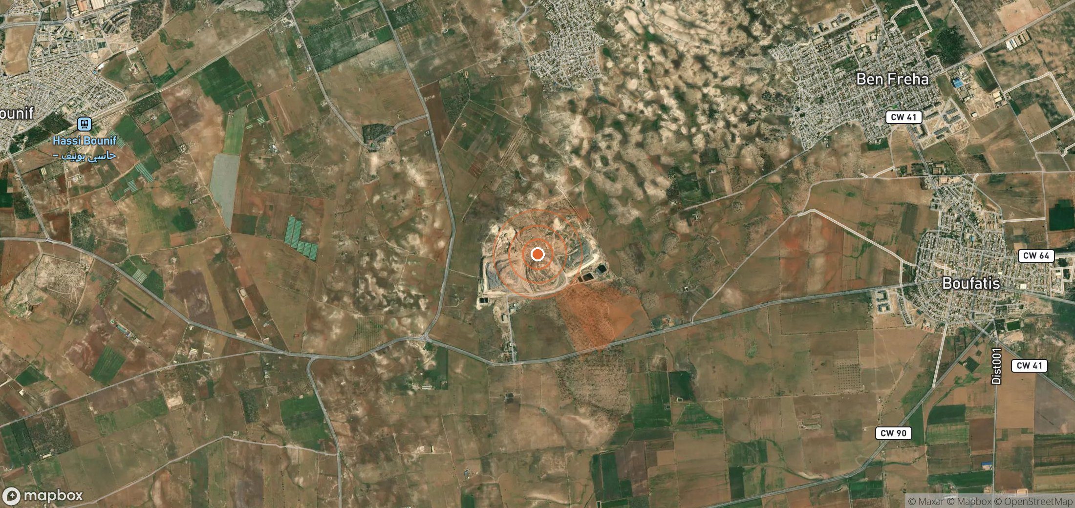 Satellite map of methane plume locations in Algeria