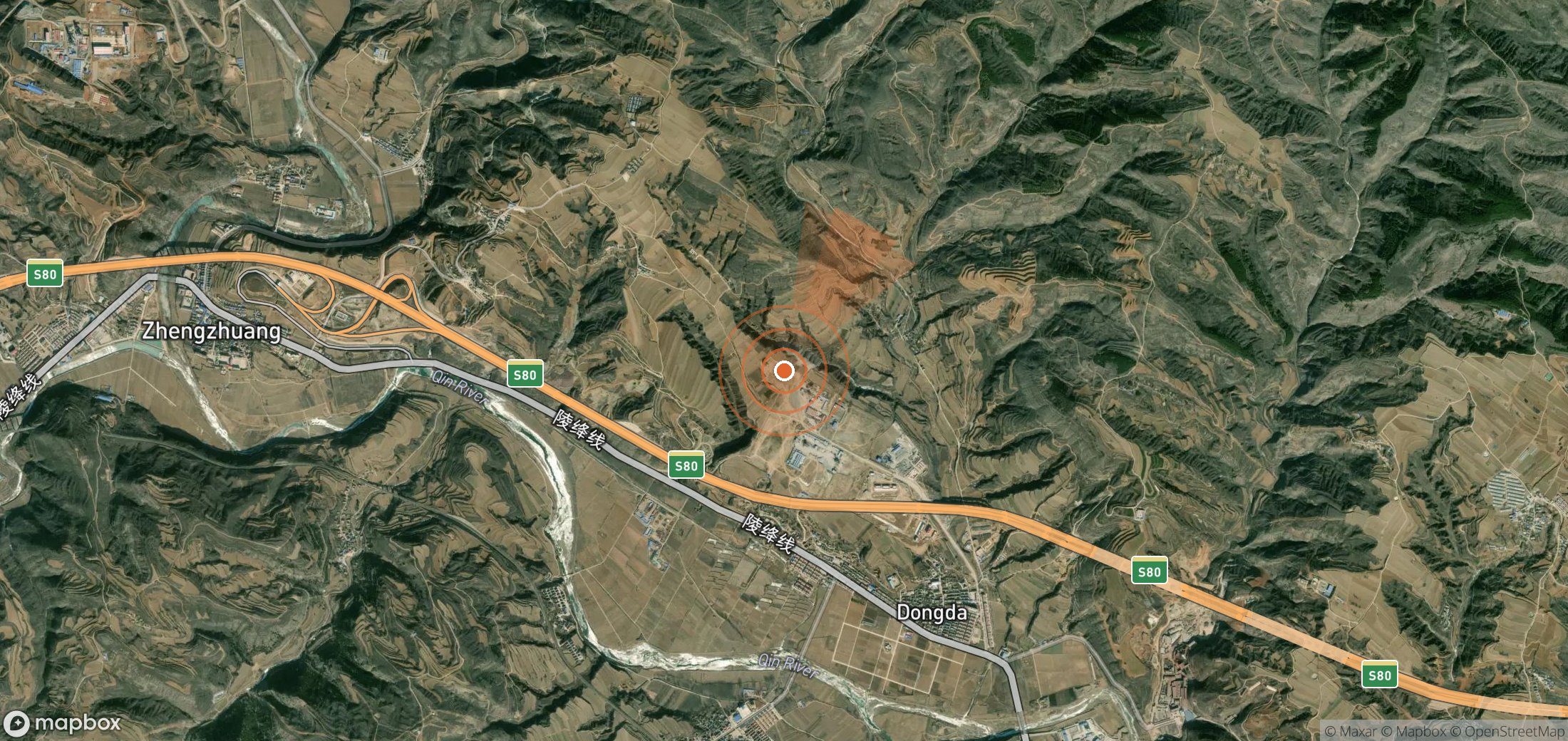 Satellite map of methane plume locations in China