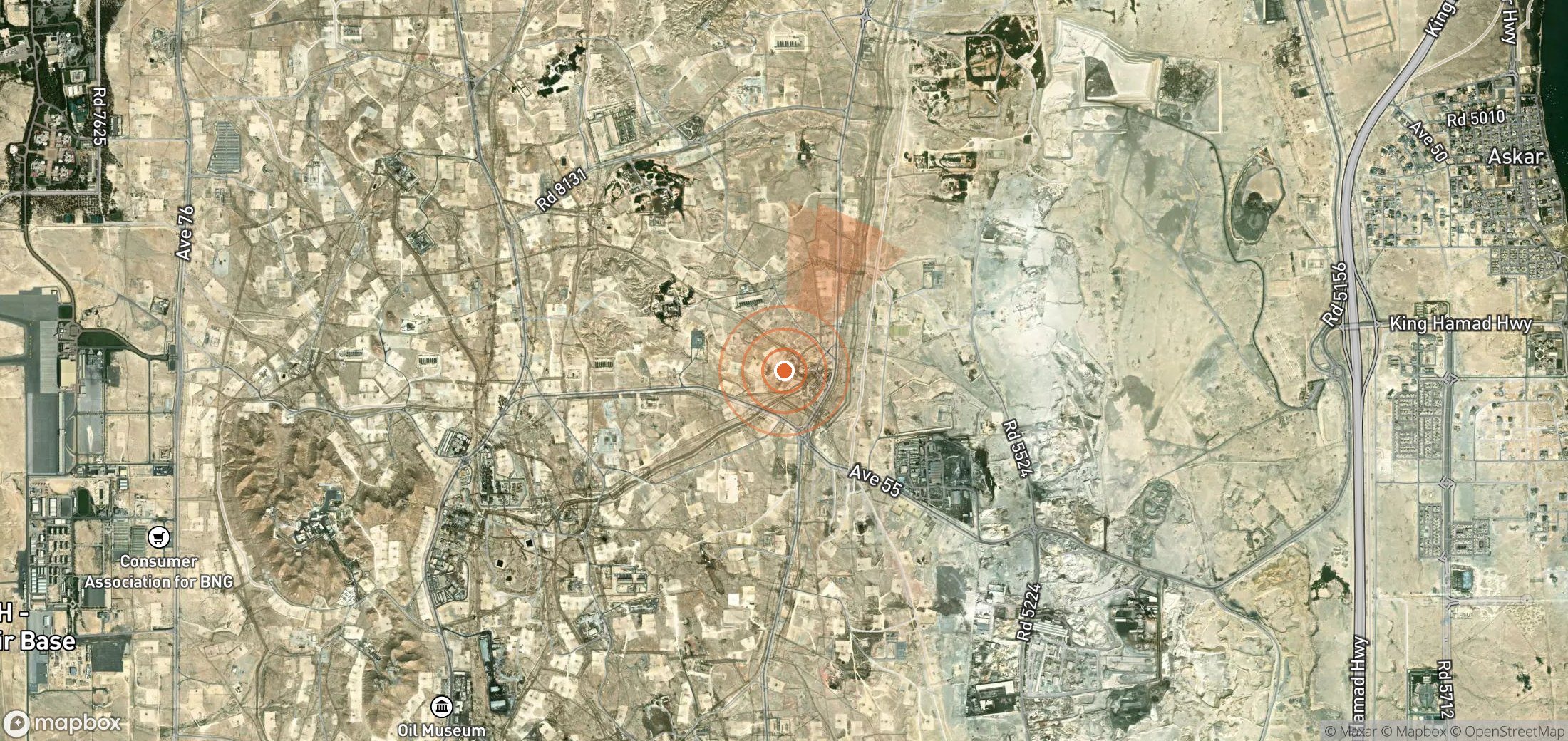 Satellite map of methane plume locations in Bahrain