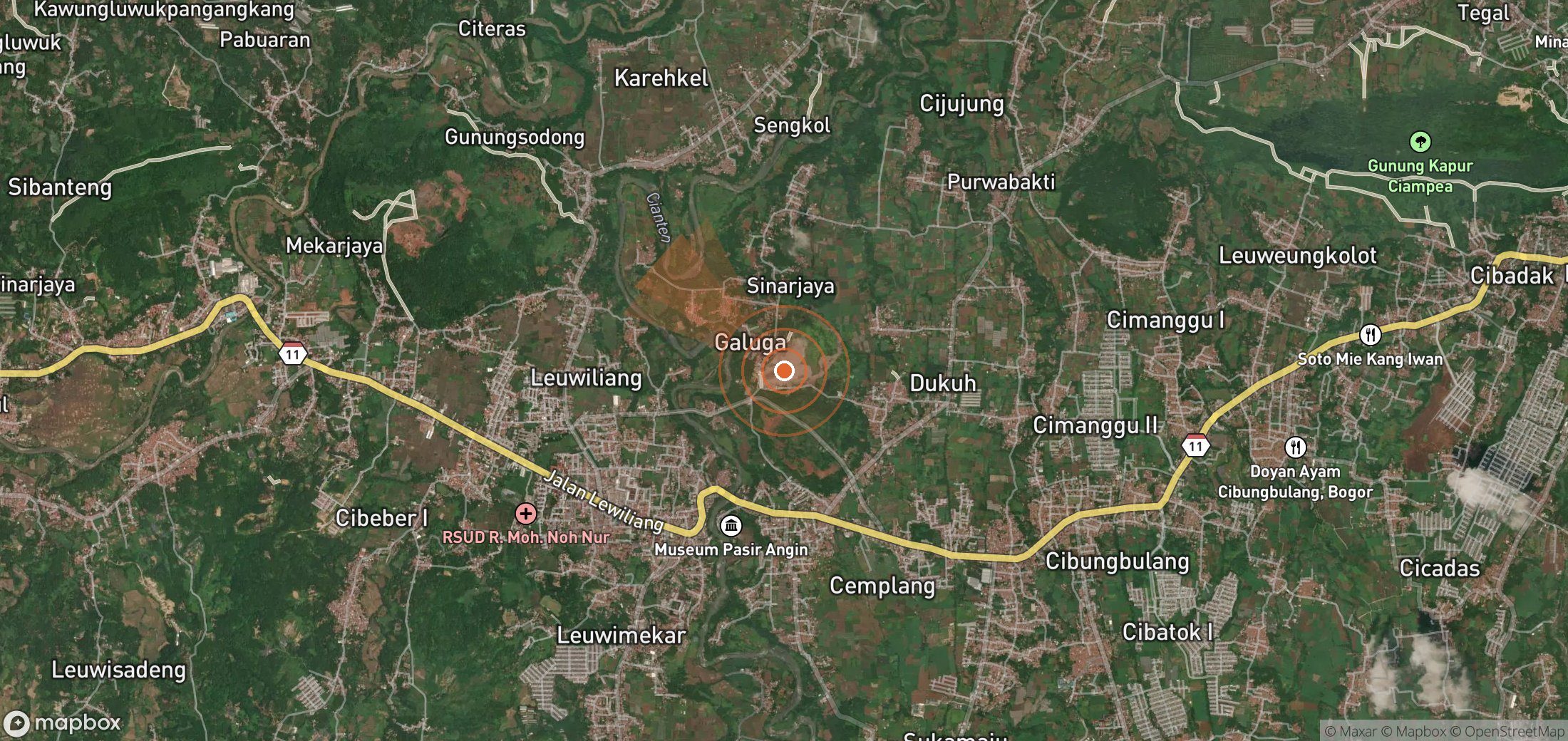 Satellite map of methane plume locations in Indonesia
