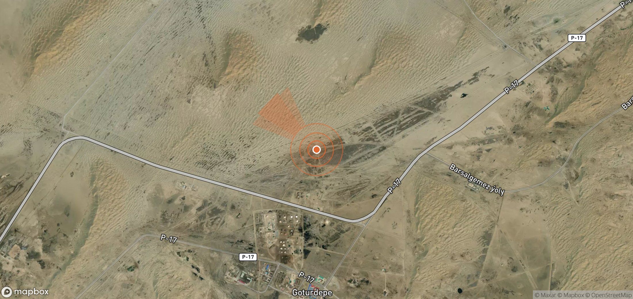 Mapa satelital de plumas de metano en Turkmenistán