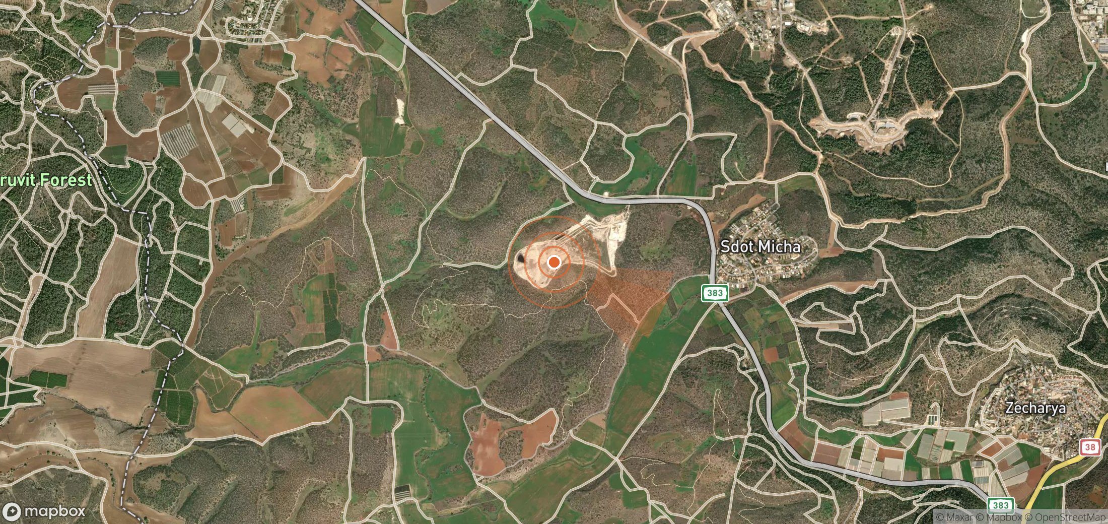 Satellite map of methane plume locations in Israel