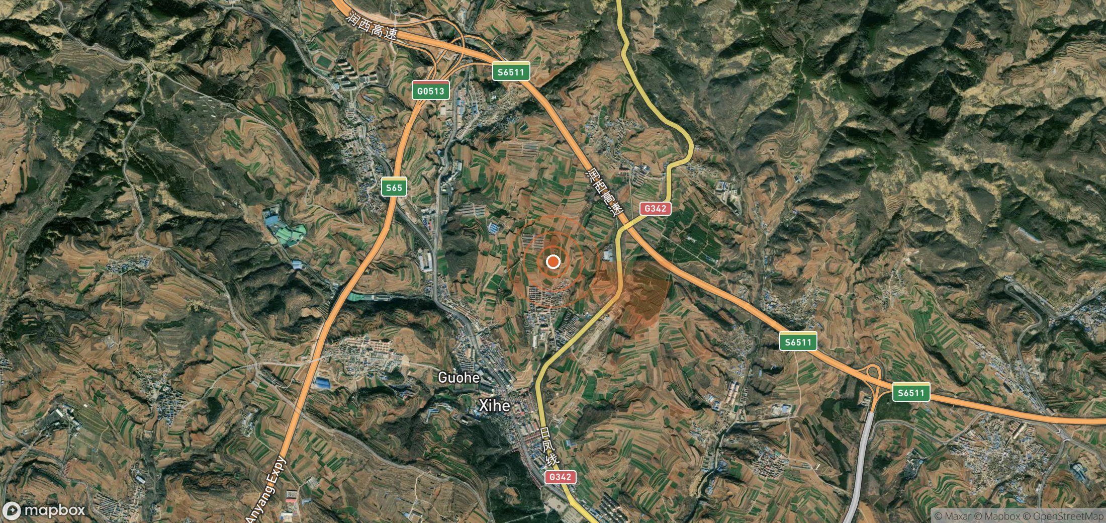 Satellite map of methane plume locations in China