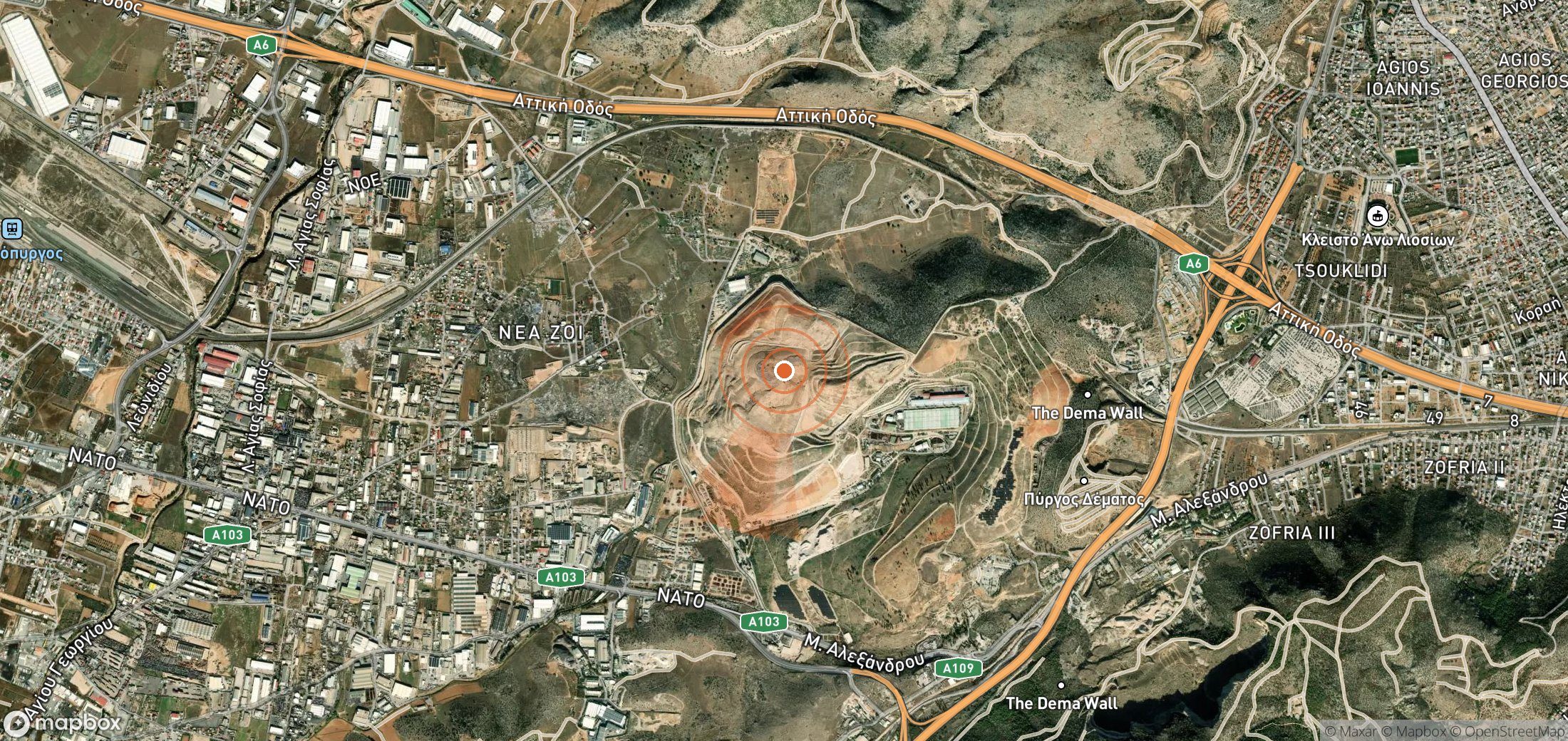 Satellite map of methane plume locations in Greece