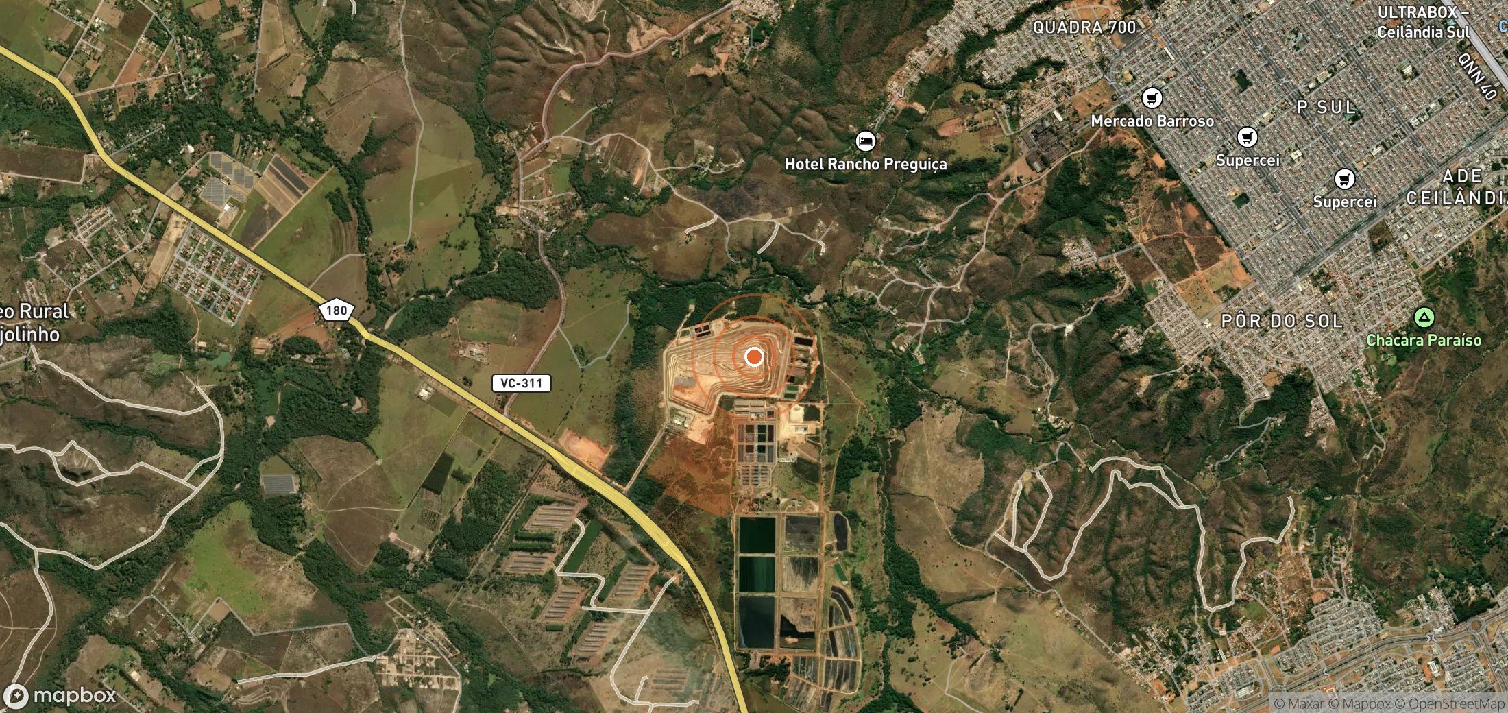 Satellite map of methane plume locations in Brazil