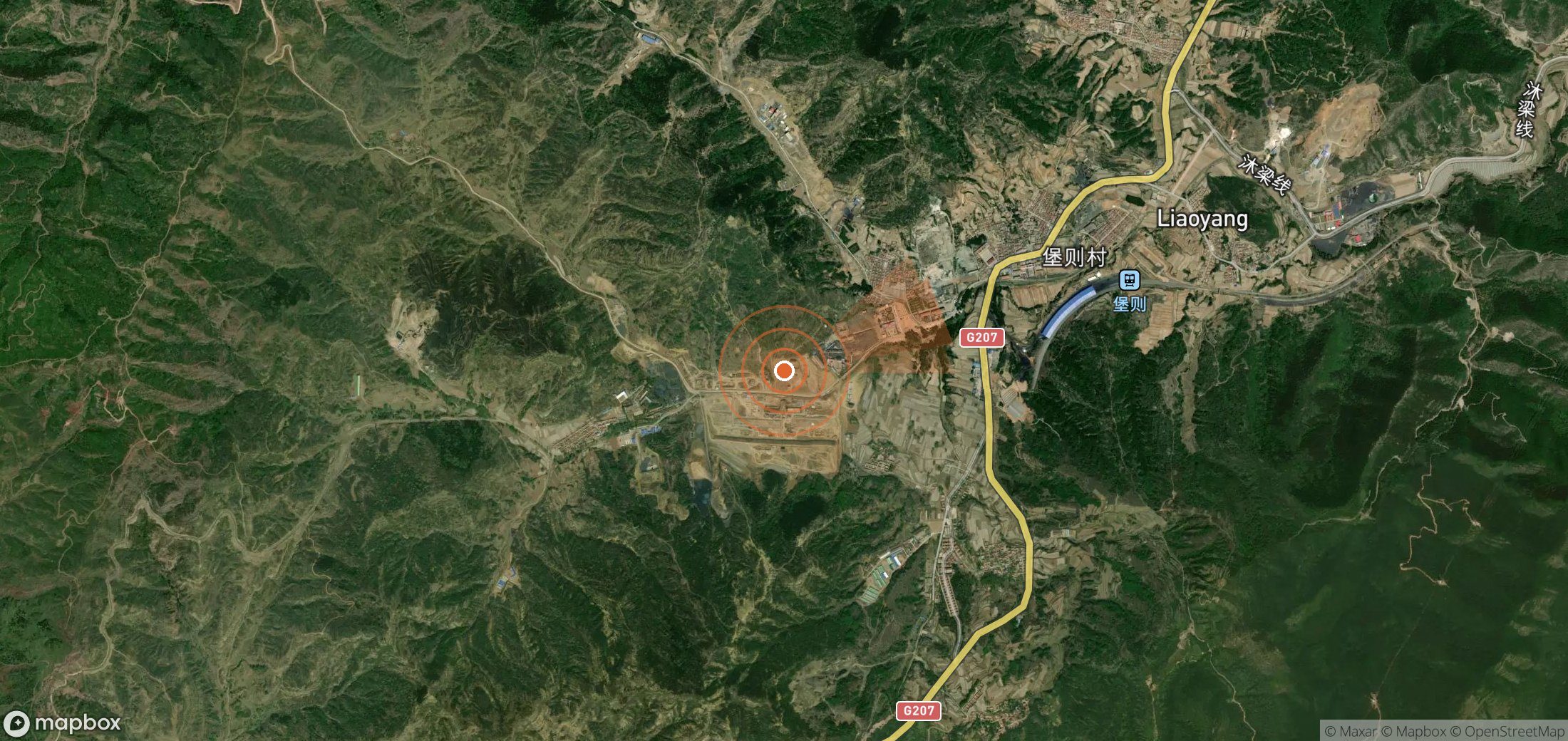 Satellite map of methane plume locations in China