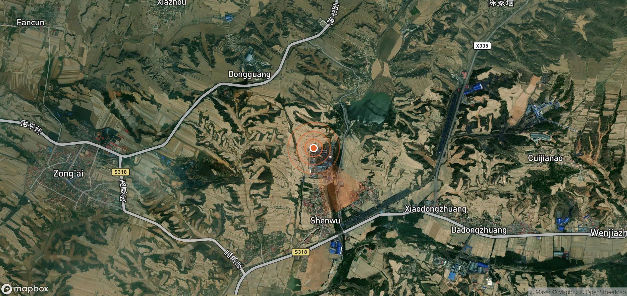 Satellite map of methane plume locations in China