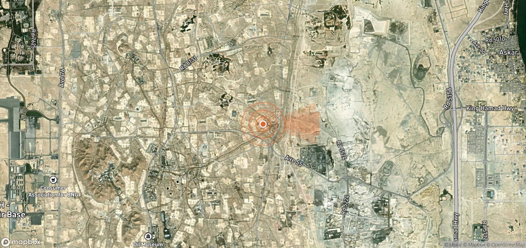 Satellite map of methane plume locations in Bahrain
