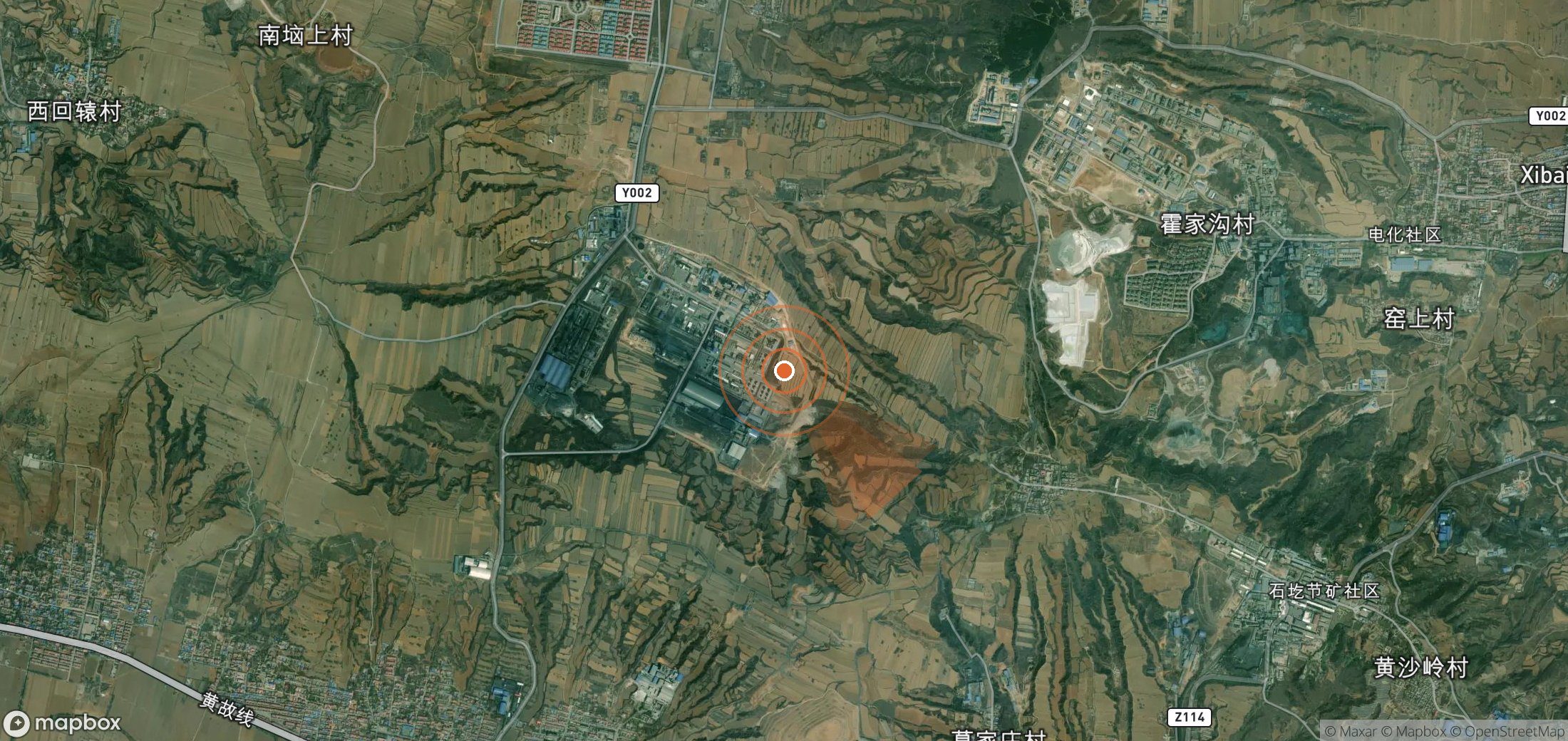 Satellite map of methane plume locations in China