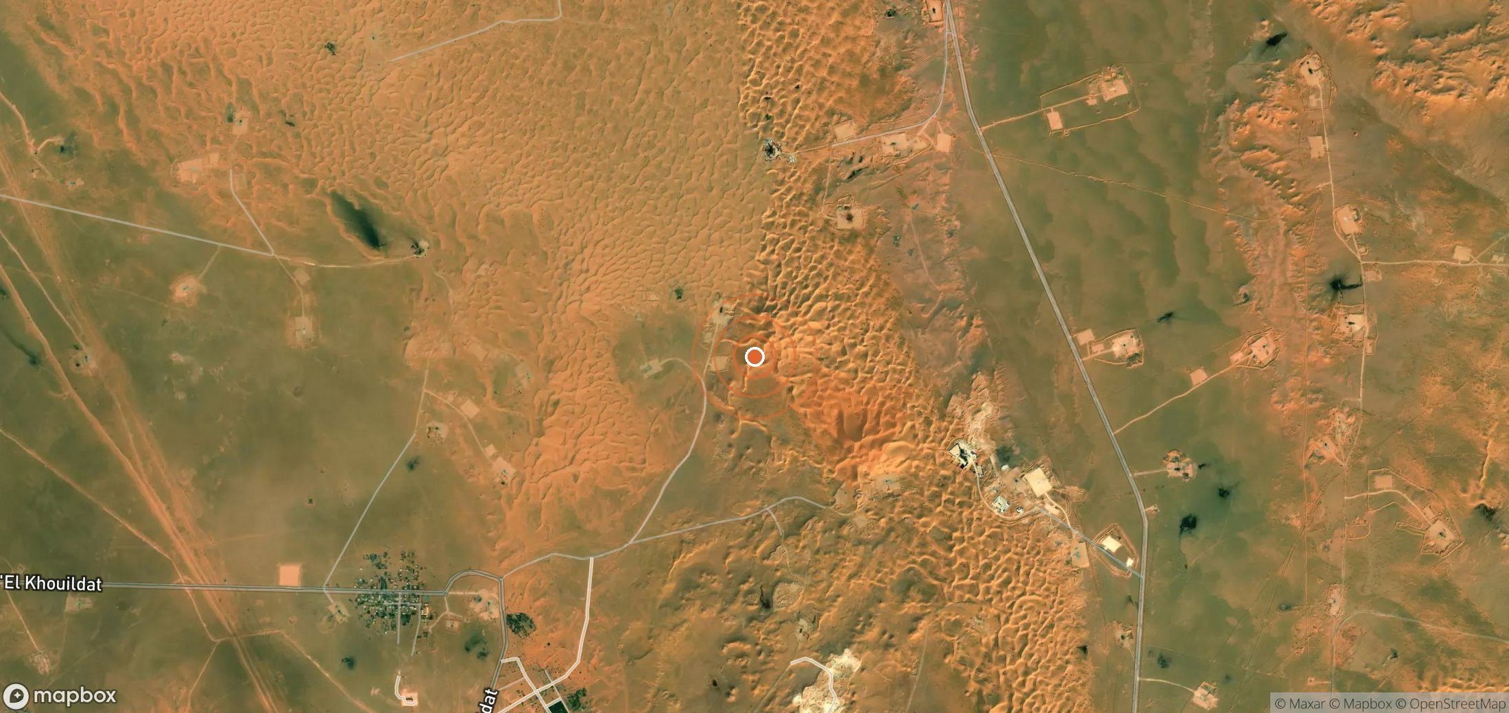 Satellite map of methane plume locations in Algeria