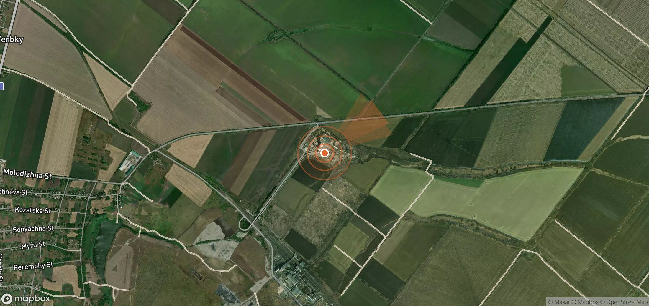 Satellite map of methane plume locations in Ukraine