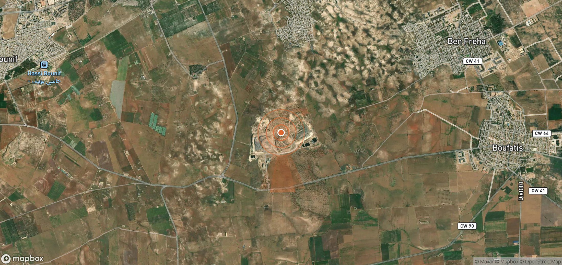 Satellite map of methane plume locations in Algeria