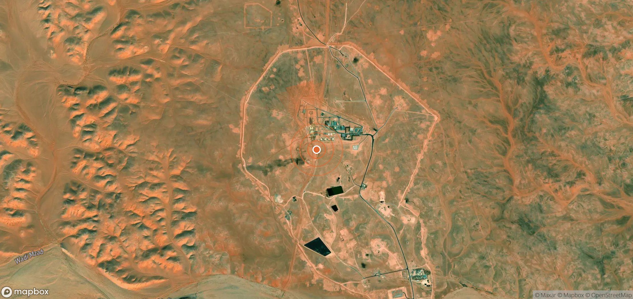 Mapa satelital de plumas de metano en Argelia