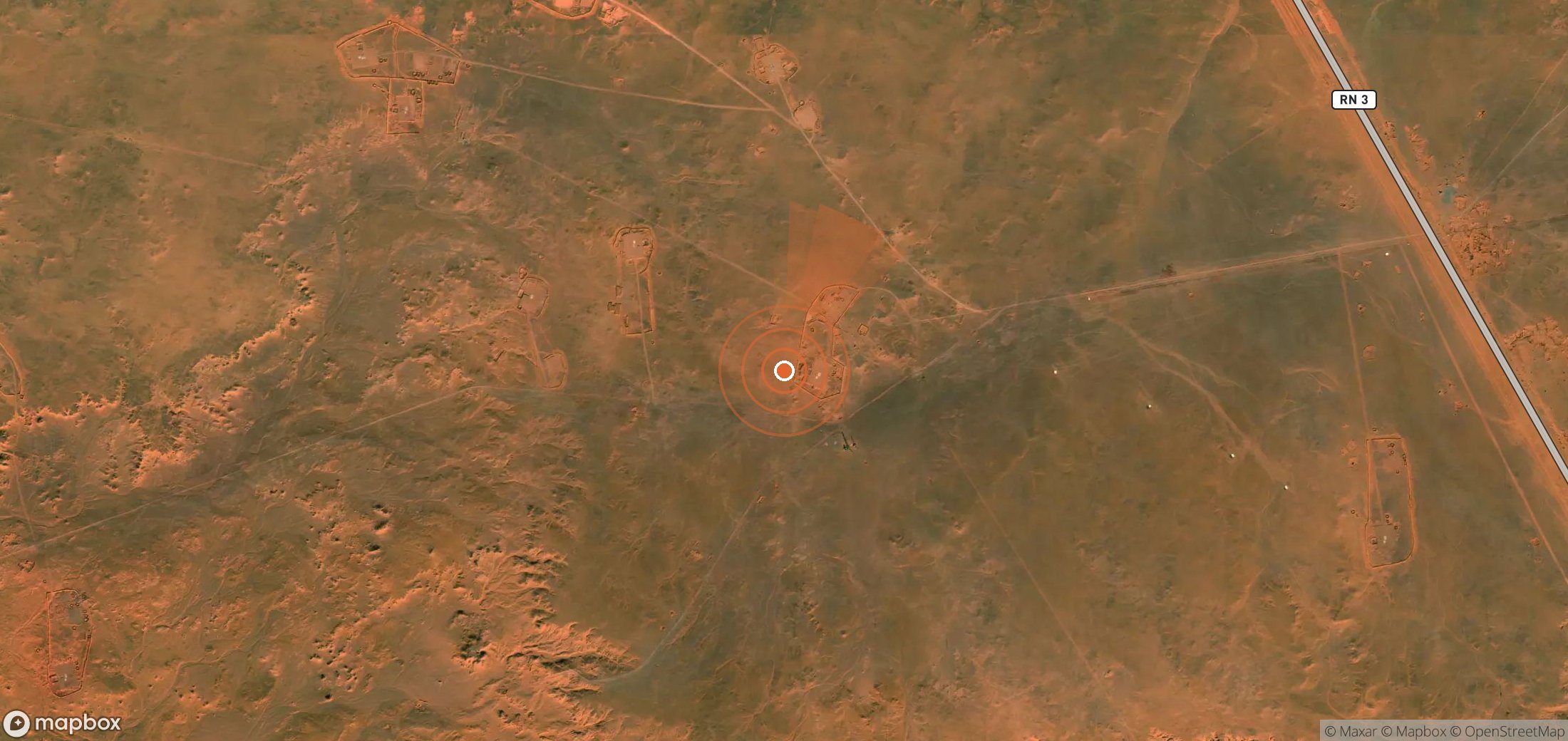 Satellite map of methane plume locations in Algeria