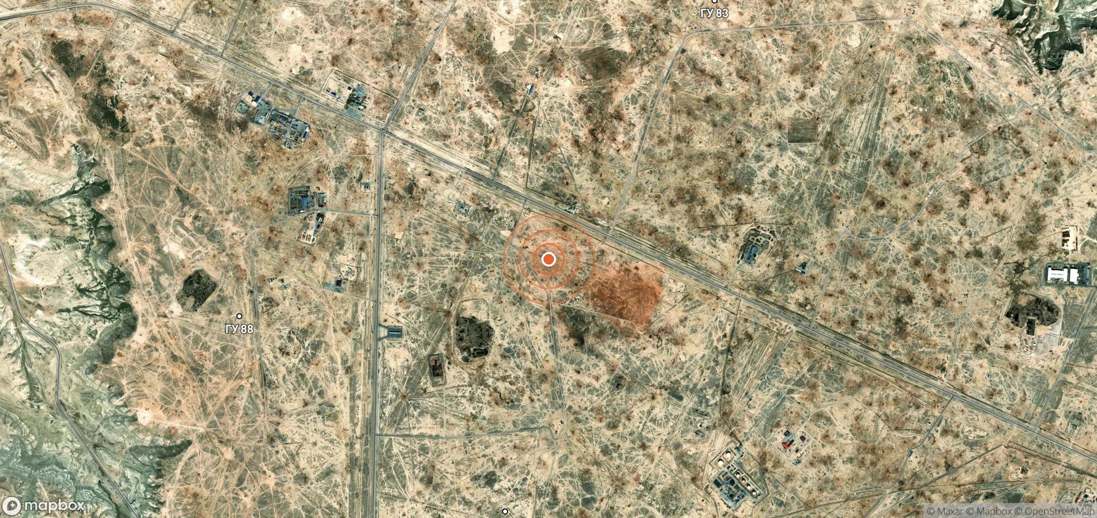 Satellite map of methane plume locations in Kazakhstan