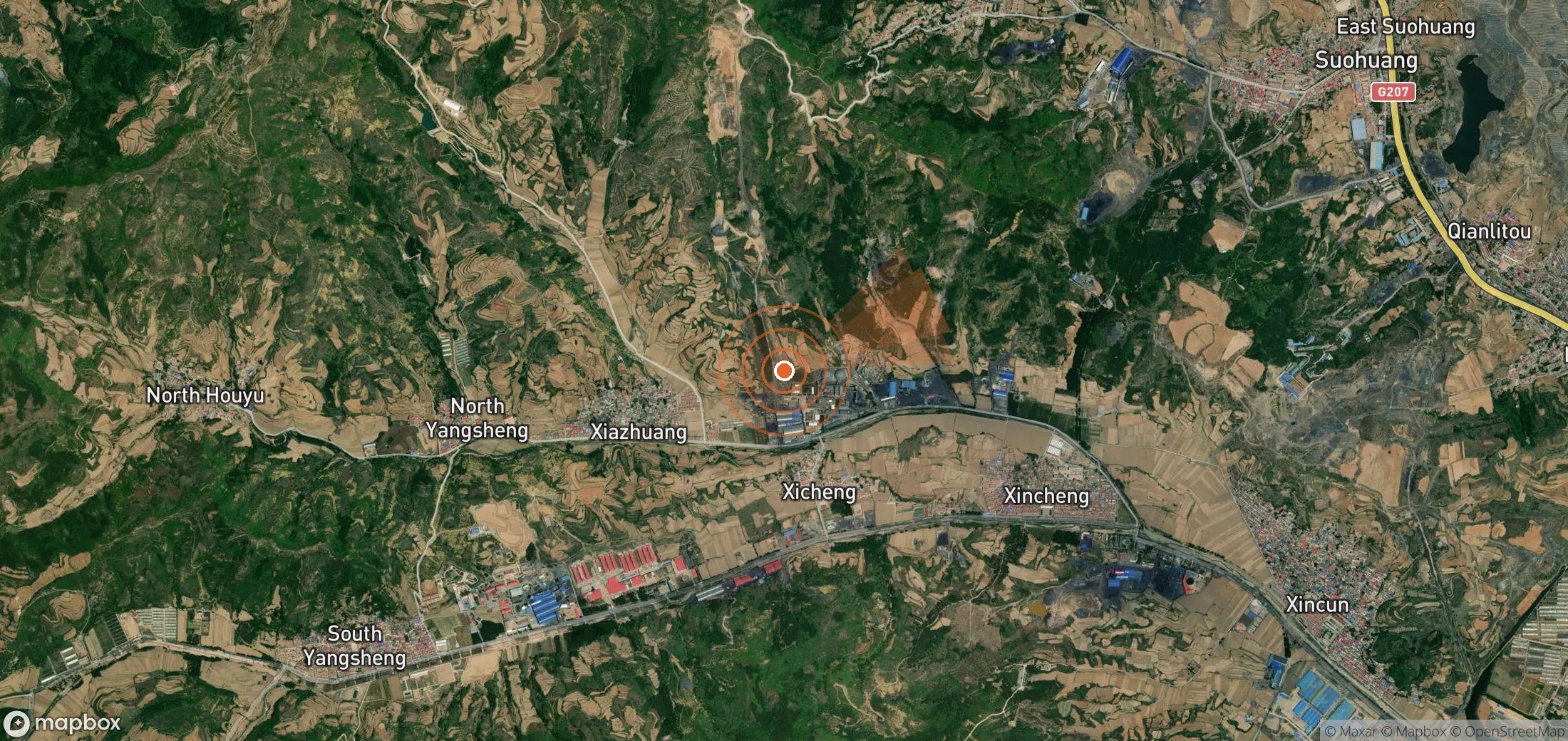 Satellite map of methane plume locations in China