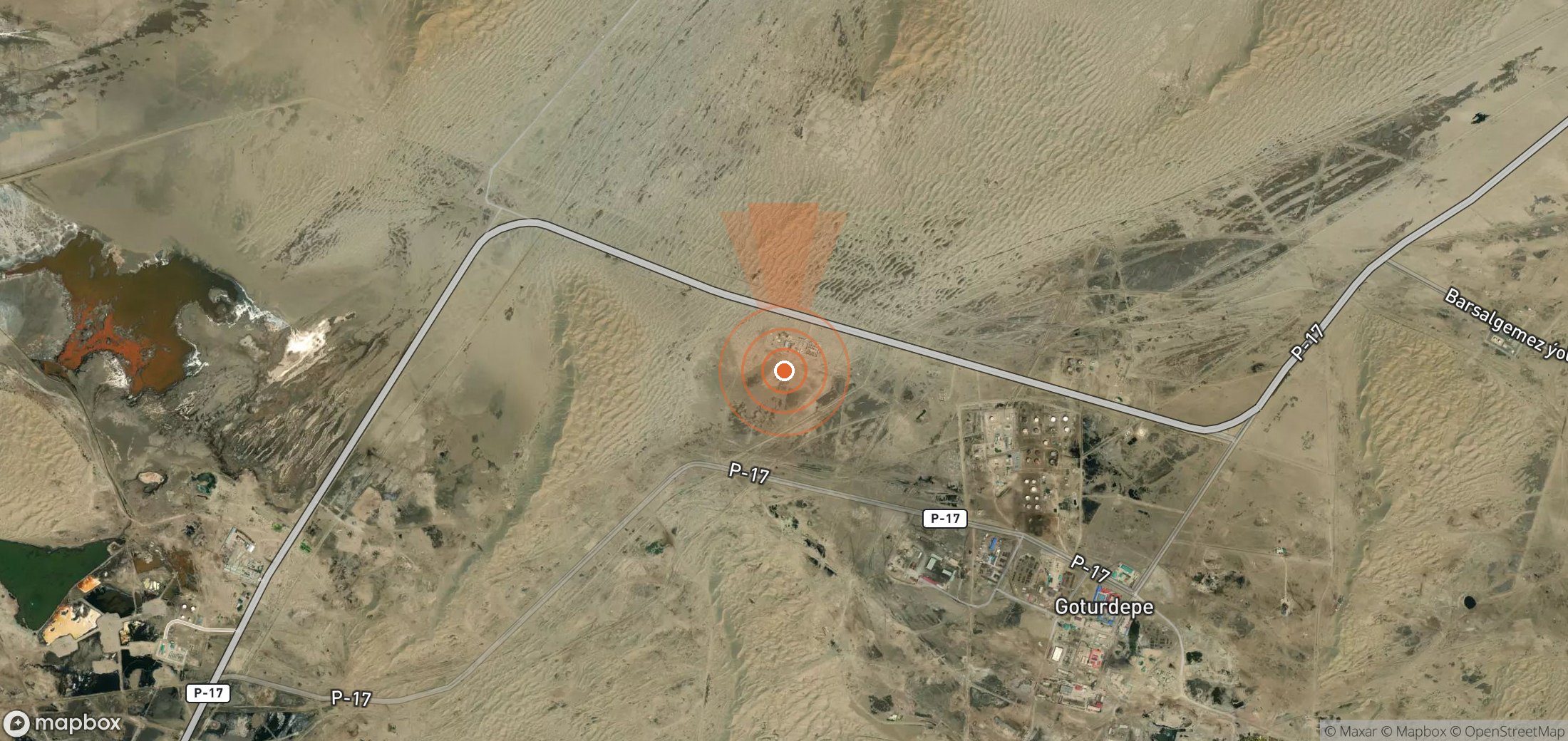 Satellite map of methane plume locations in Turkmenistan