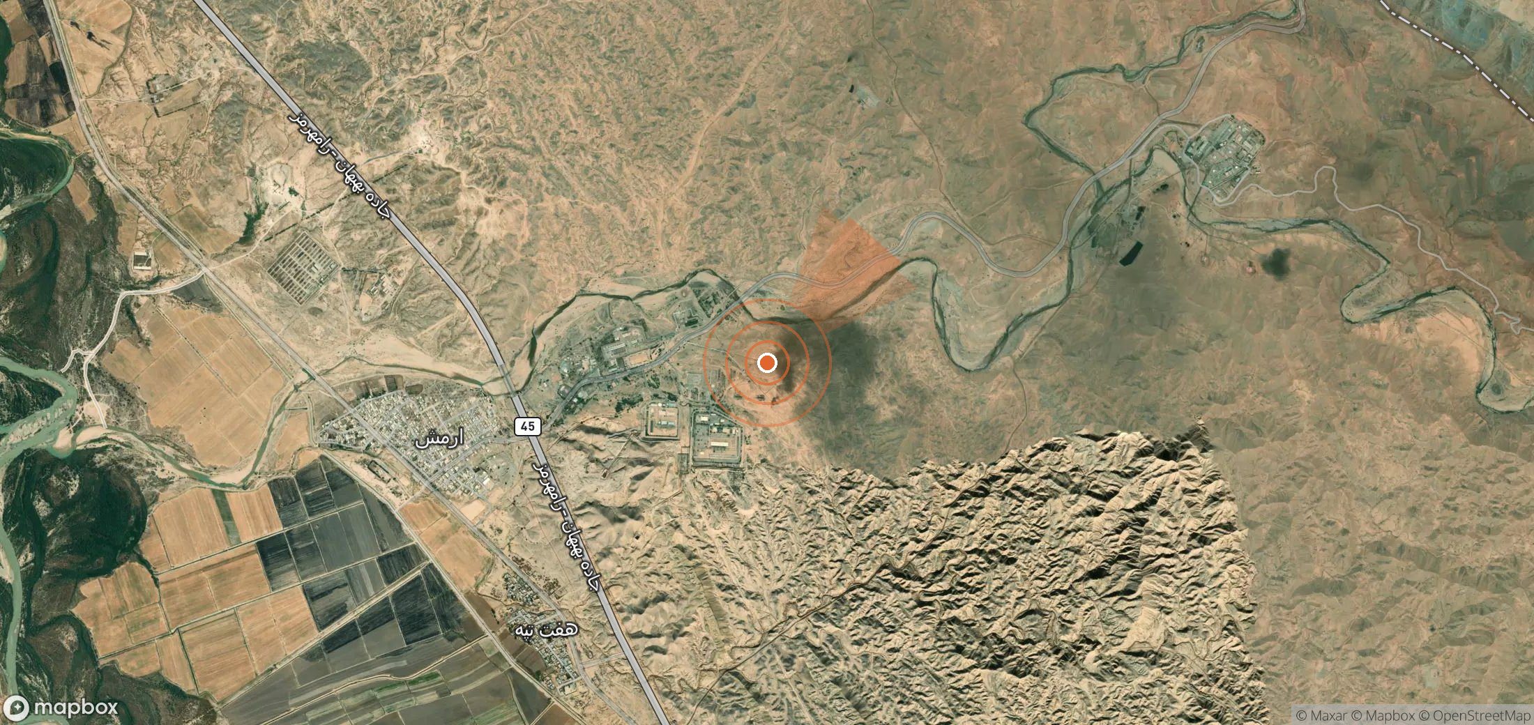Mapa satelital de plumas de metano en Irán