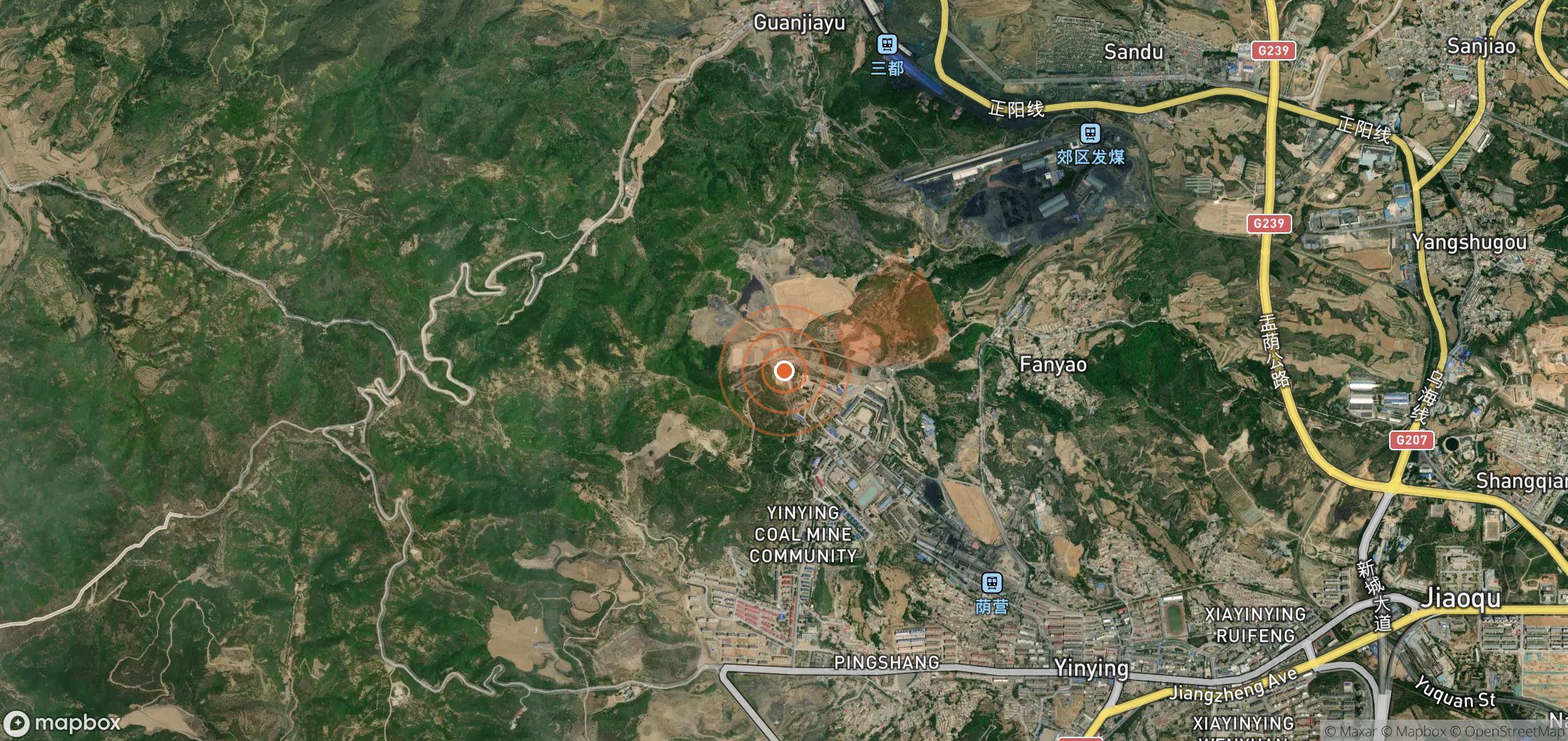Satellite map of methane plume locations in China