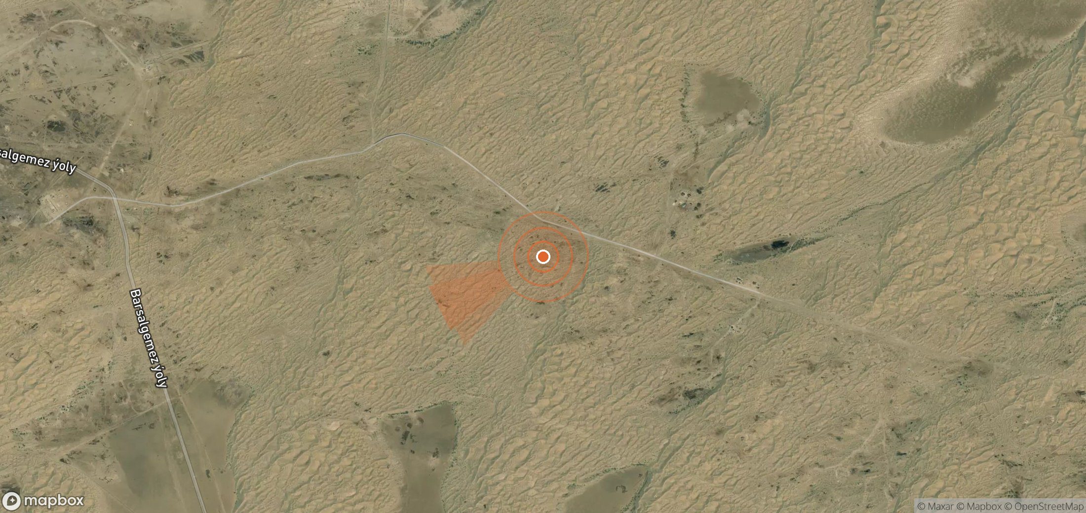 Satellite map of methane plume locations in Turkmenistan