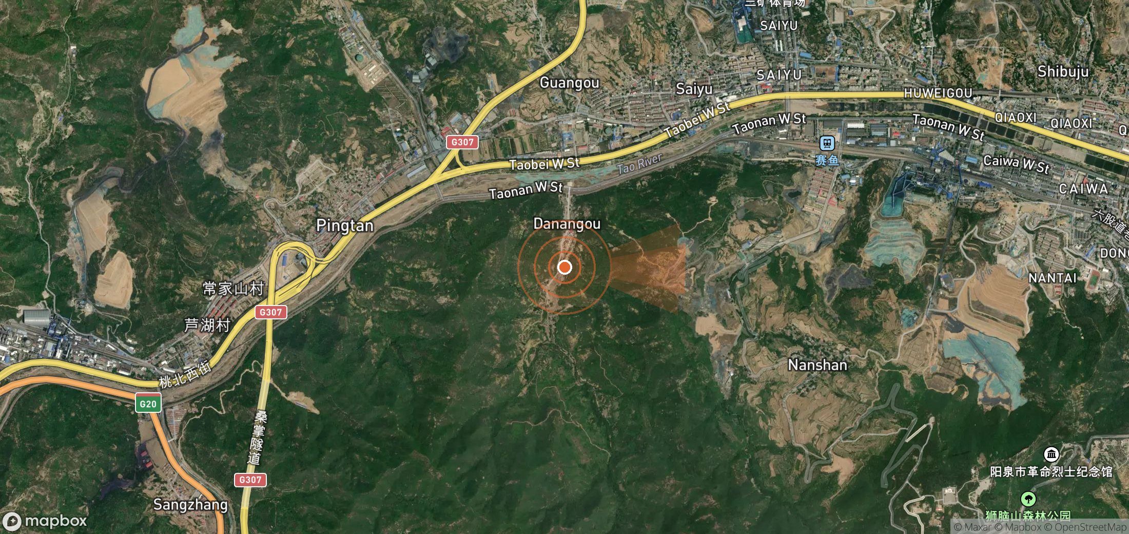 Satellite map of methane plume locations in China