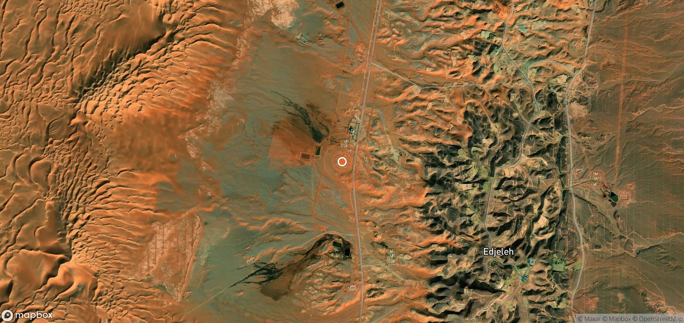 Mapa satelital de plumas de metano en Argelia