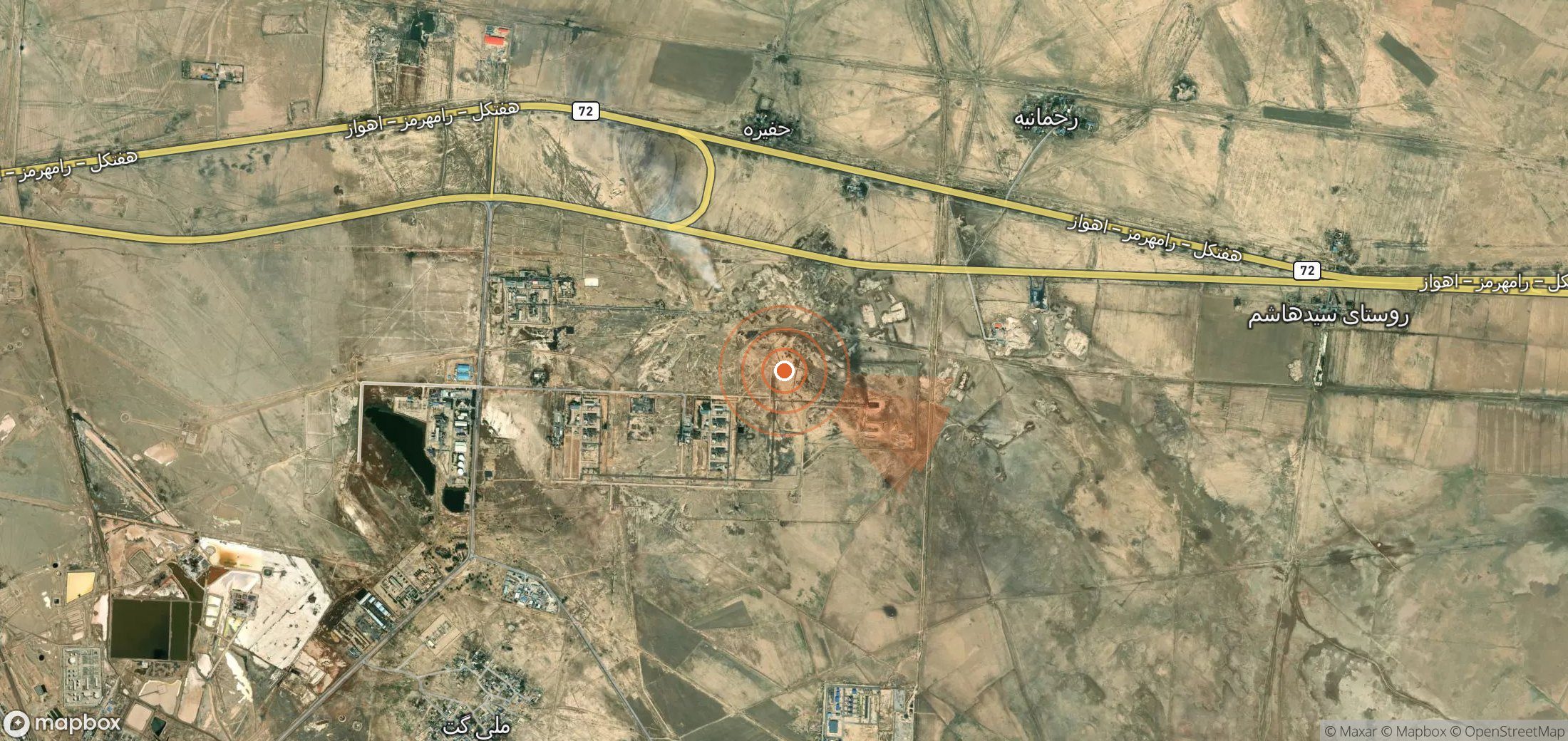 Mapa satelital de plumas de metano en Irán