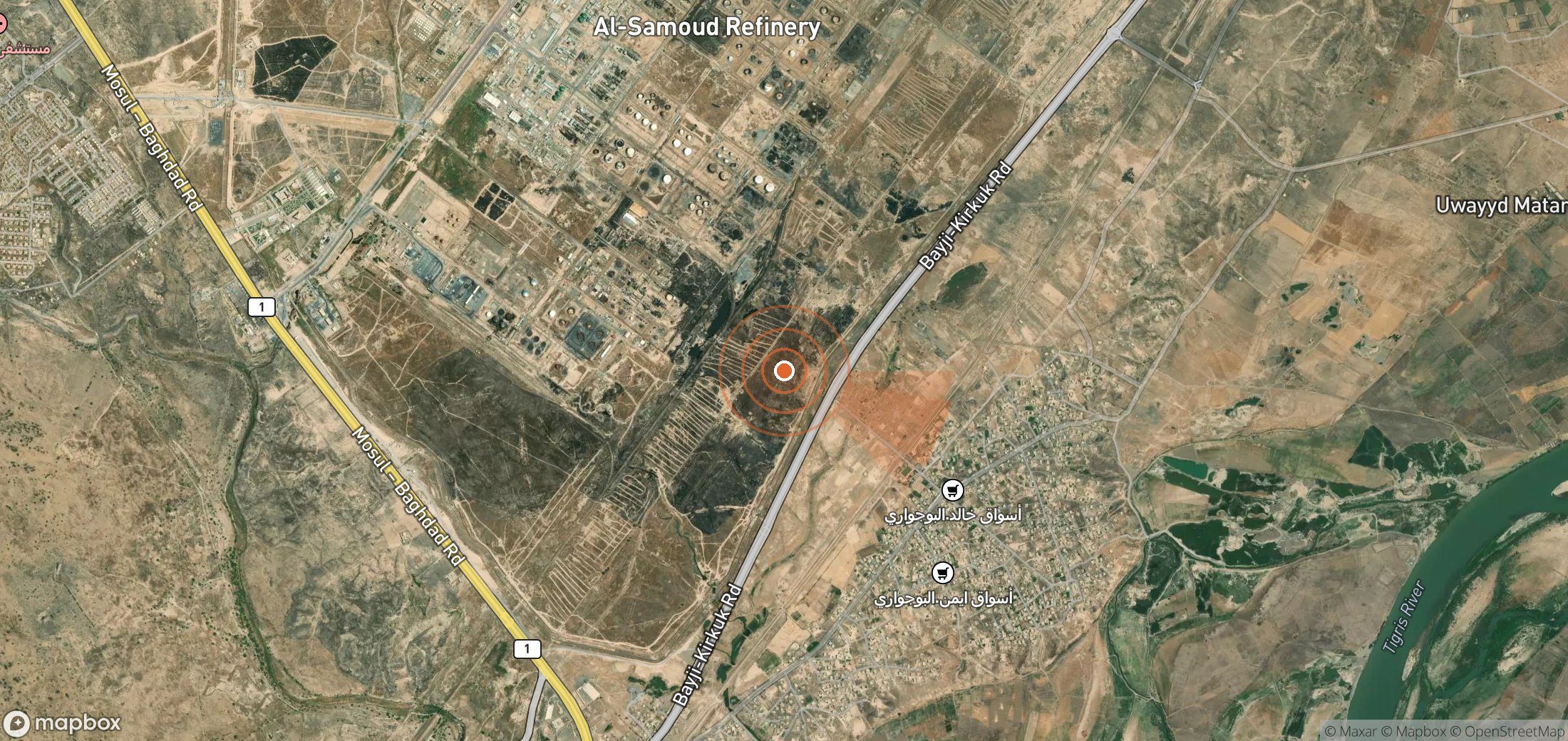 Mapa satelital de plumas de metano en Irak