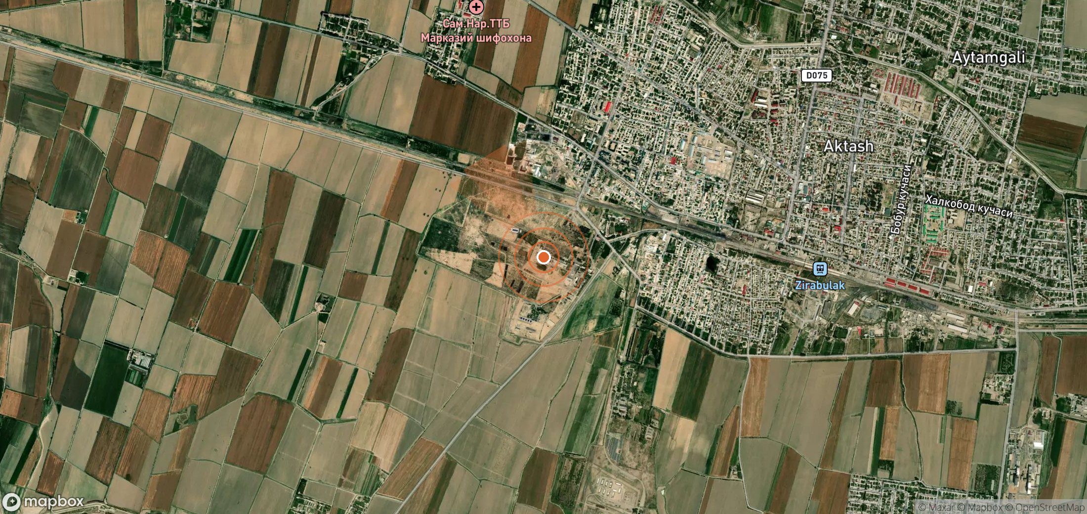 Mapa satelital de plumas de metano en Uzbekistán