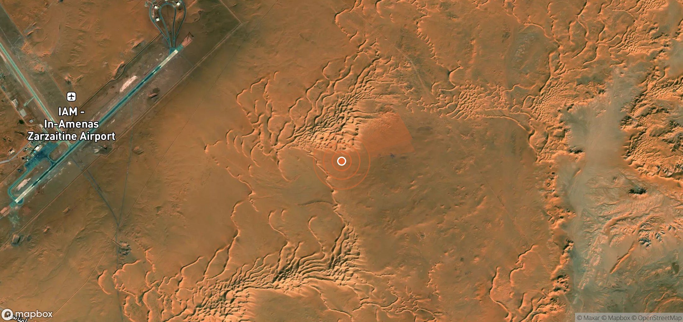 Mapa satelital de plumas de metano en Argelia