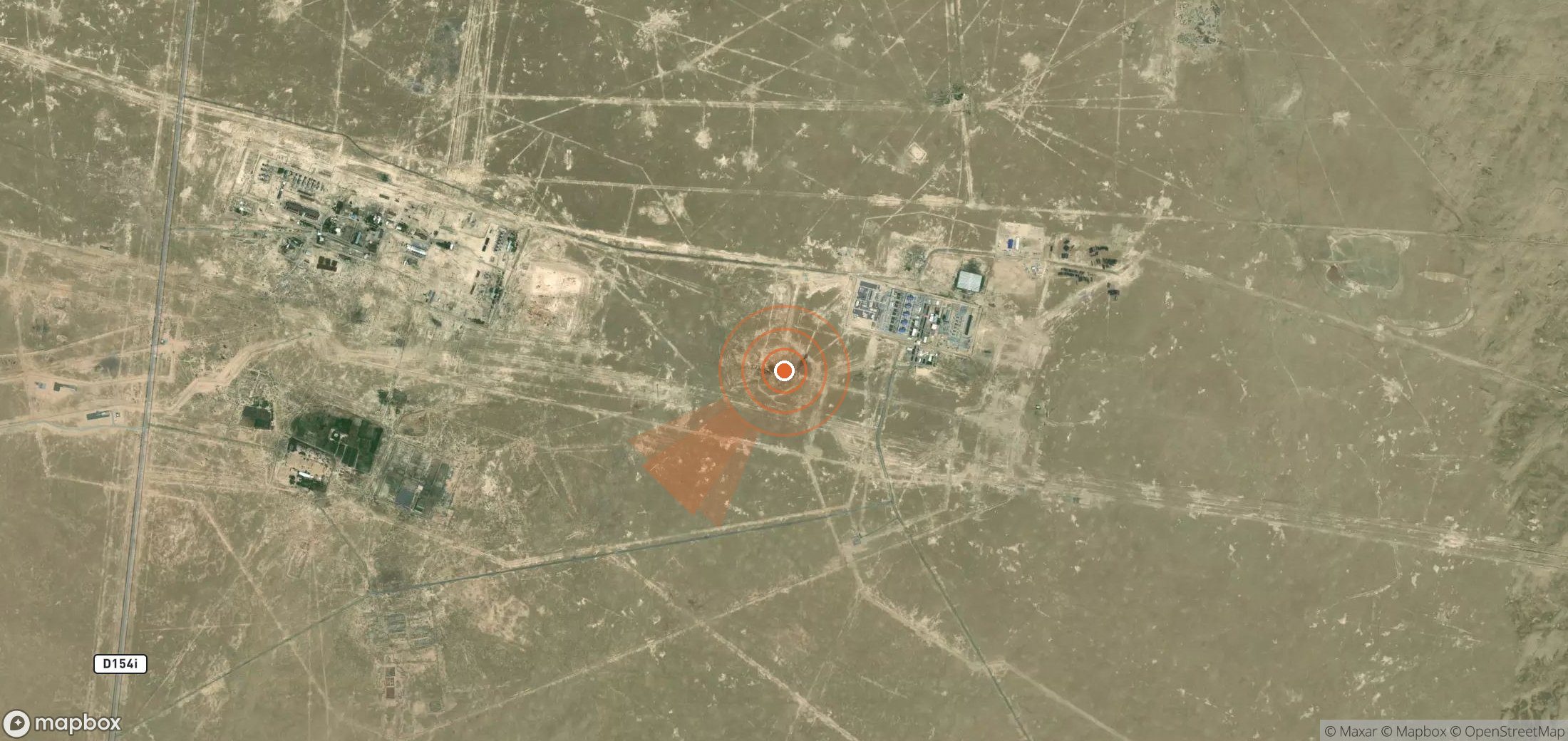 Satellite map of methane plume locations in Uzbekistan