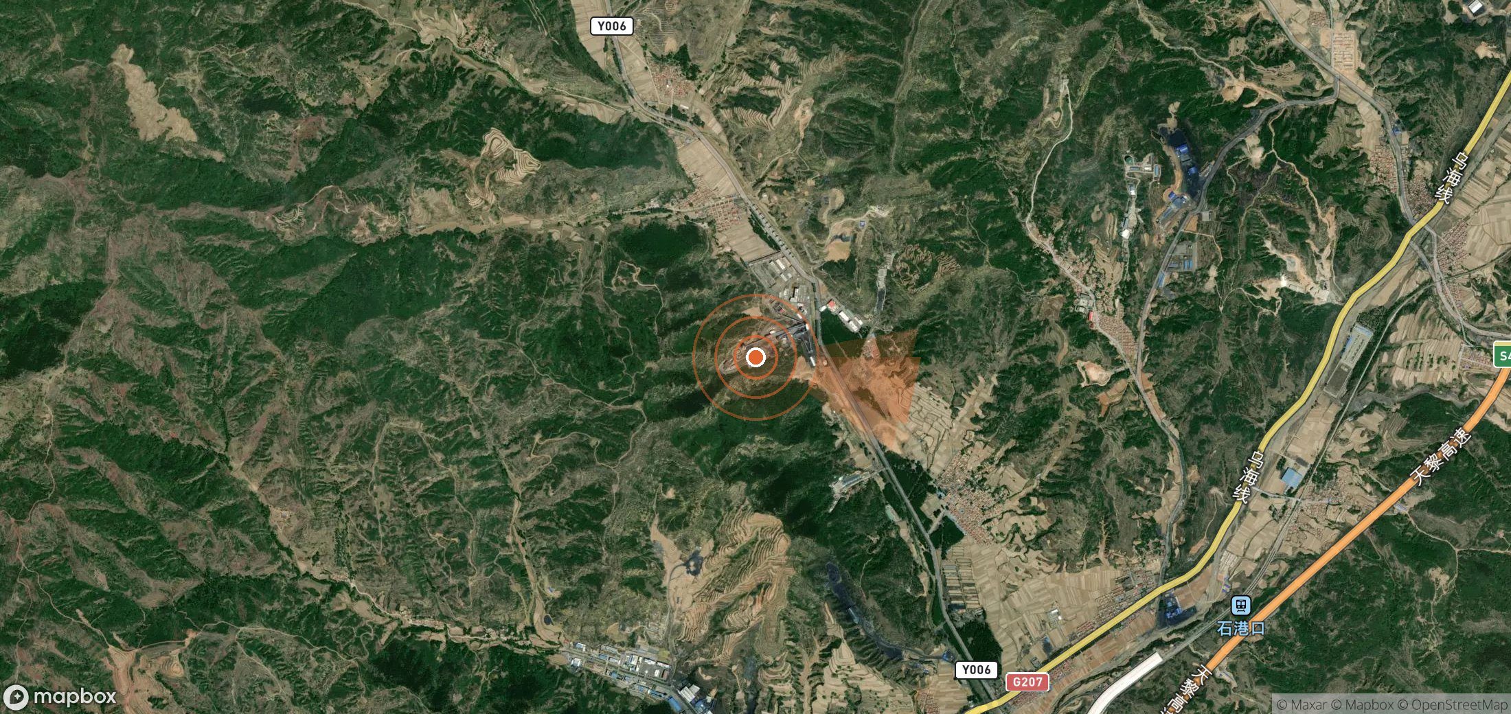 Satellite map of methane plume locations in China