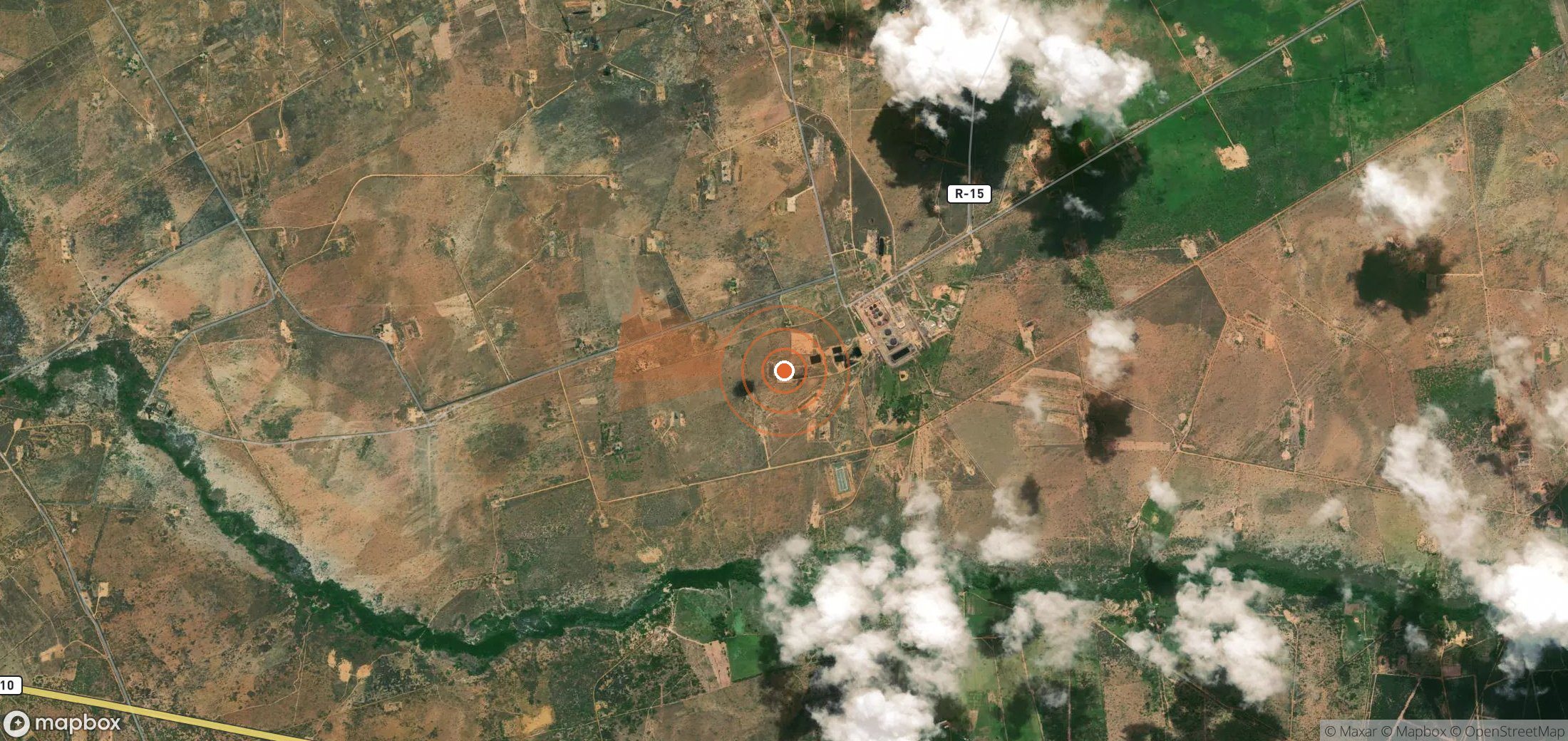 Satellite map of methane plume locations in Venezuela