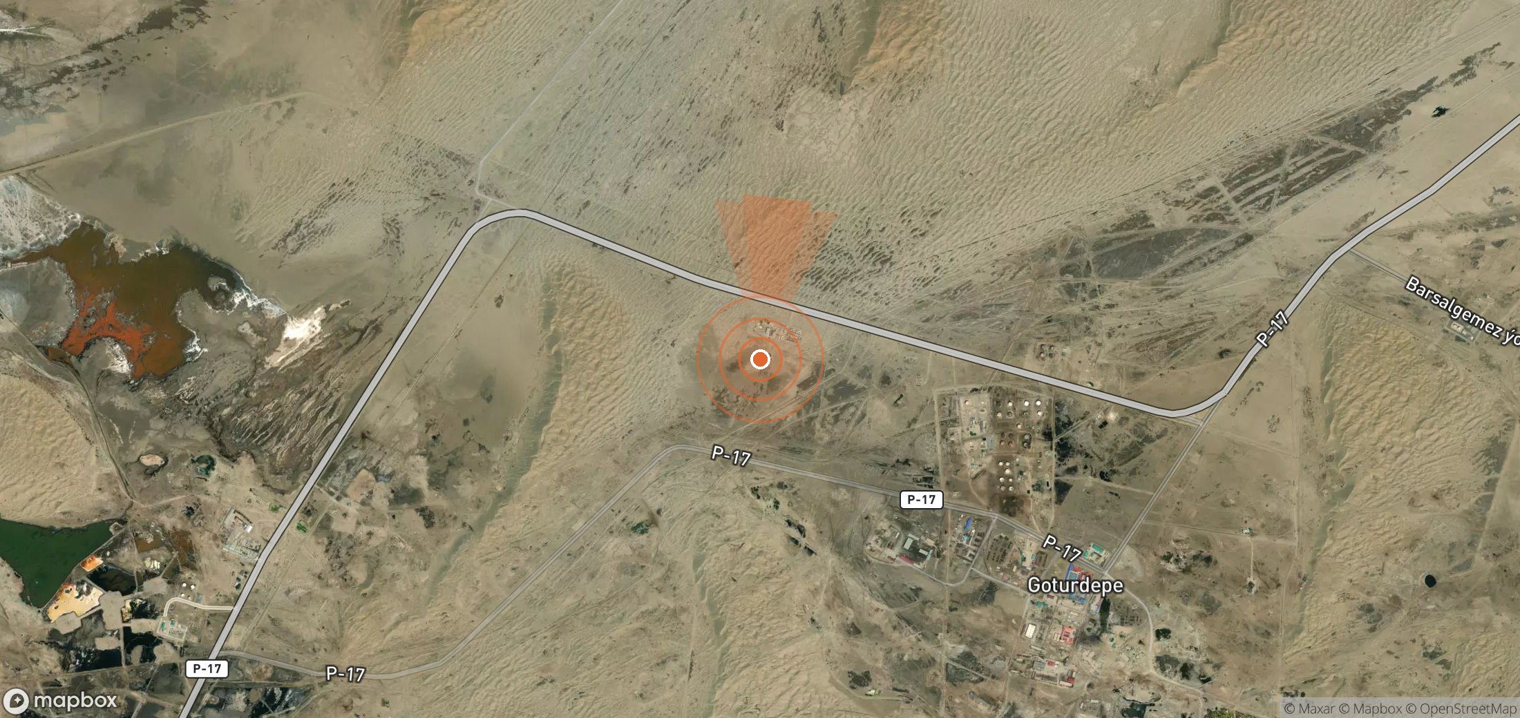 Satellite map of methane plume locations in Turkmenistan