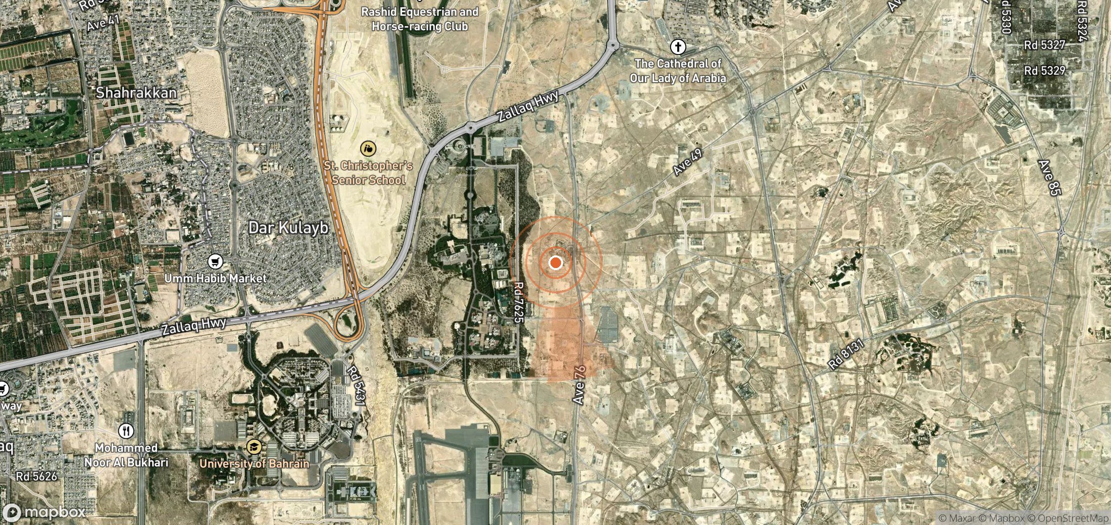 Satellite map of methane plume locations in Bahrain