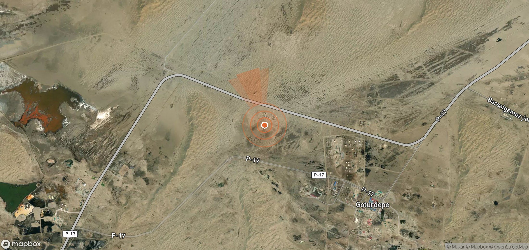 Satellite map of methane plume locations in Turkmenistan