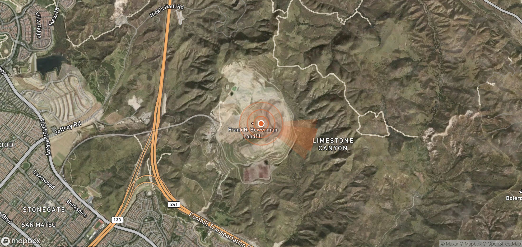 Satellite map of methane plume locations in United States