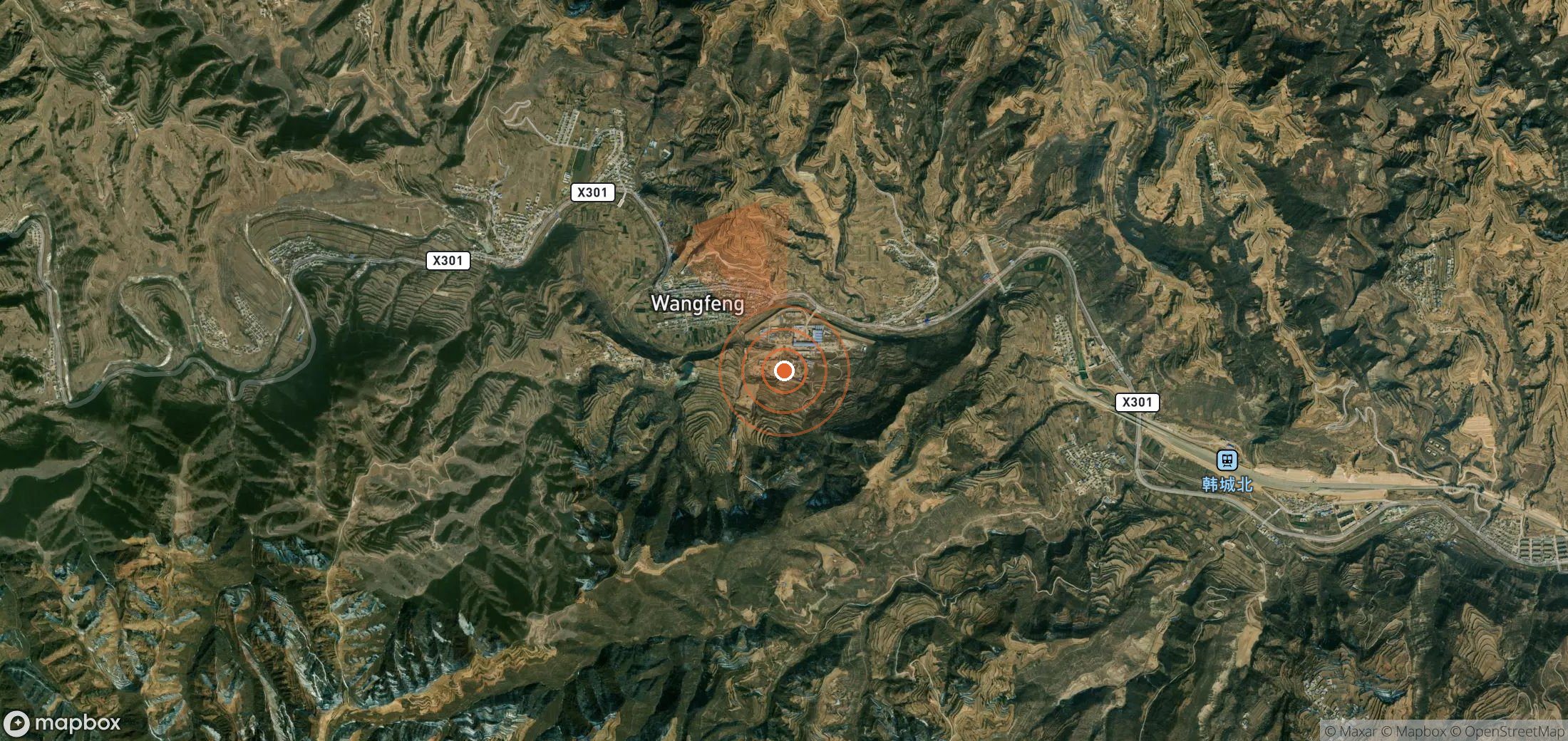 Satellite map of methane plume locations in China