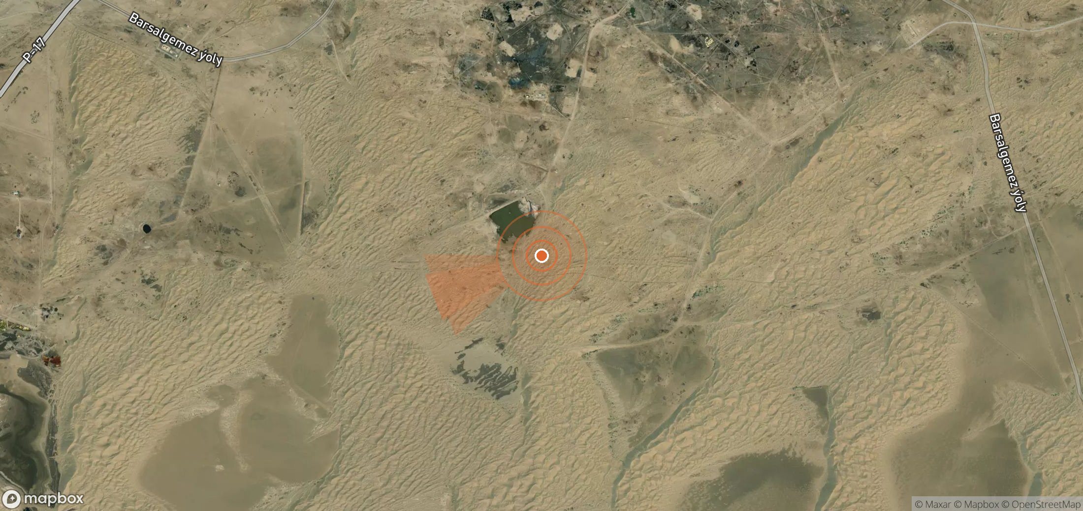 Satellite map of methane plume locations in Turkmenistan