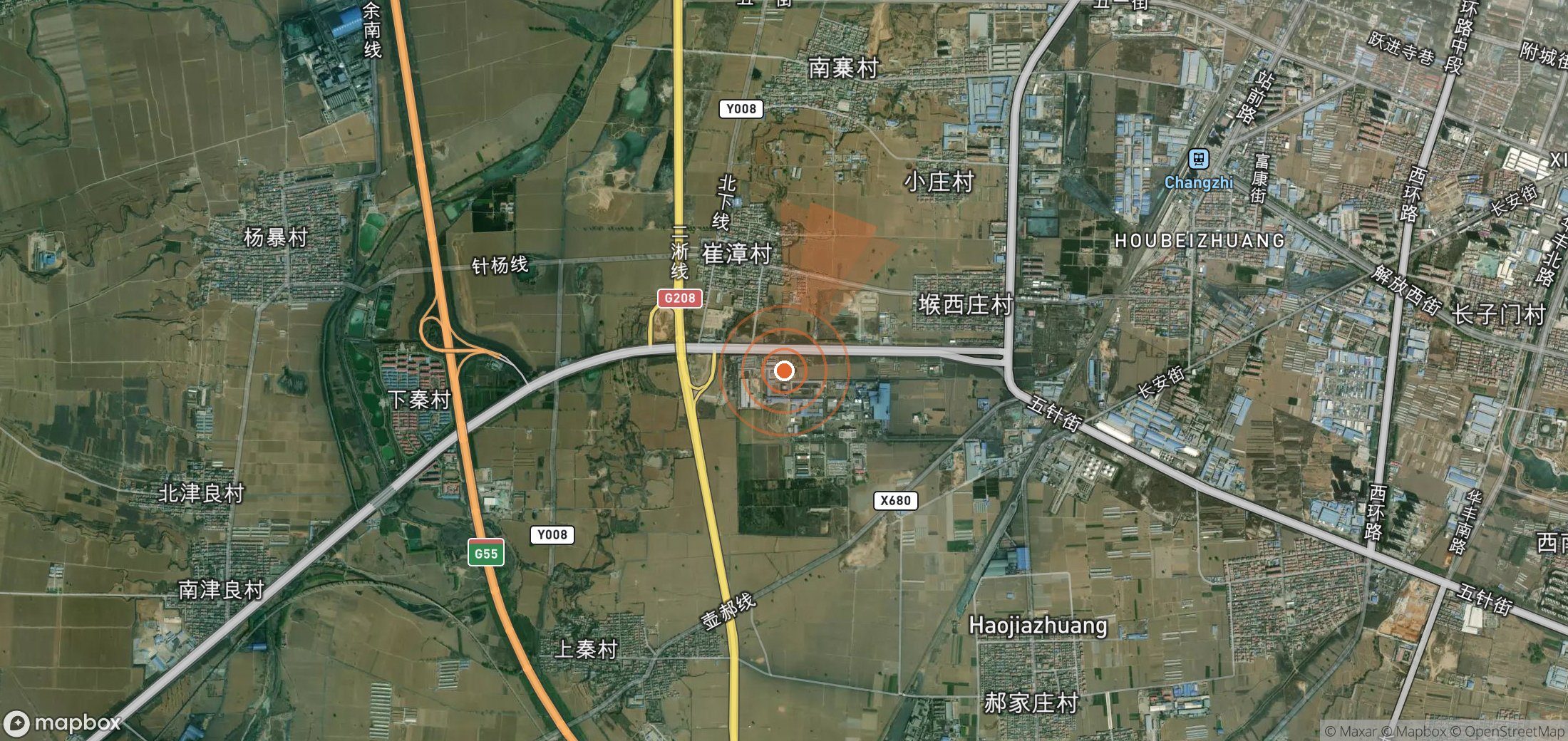 Satellite map of methane plume locations in China