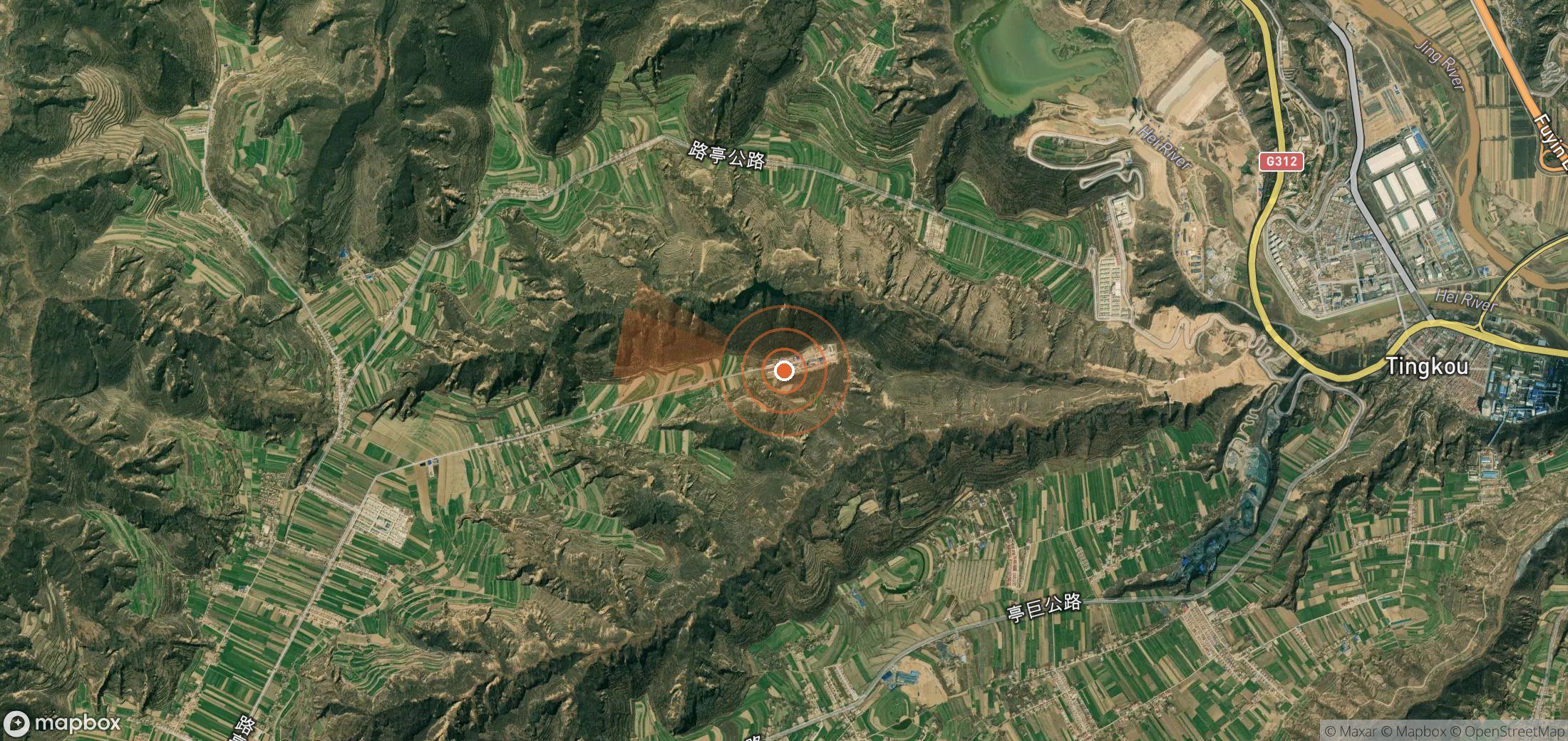 Mapa satelital de plumas de metano en China