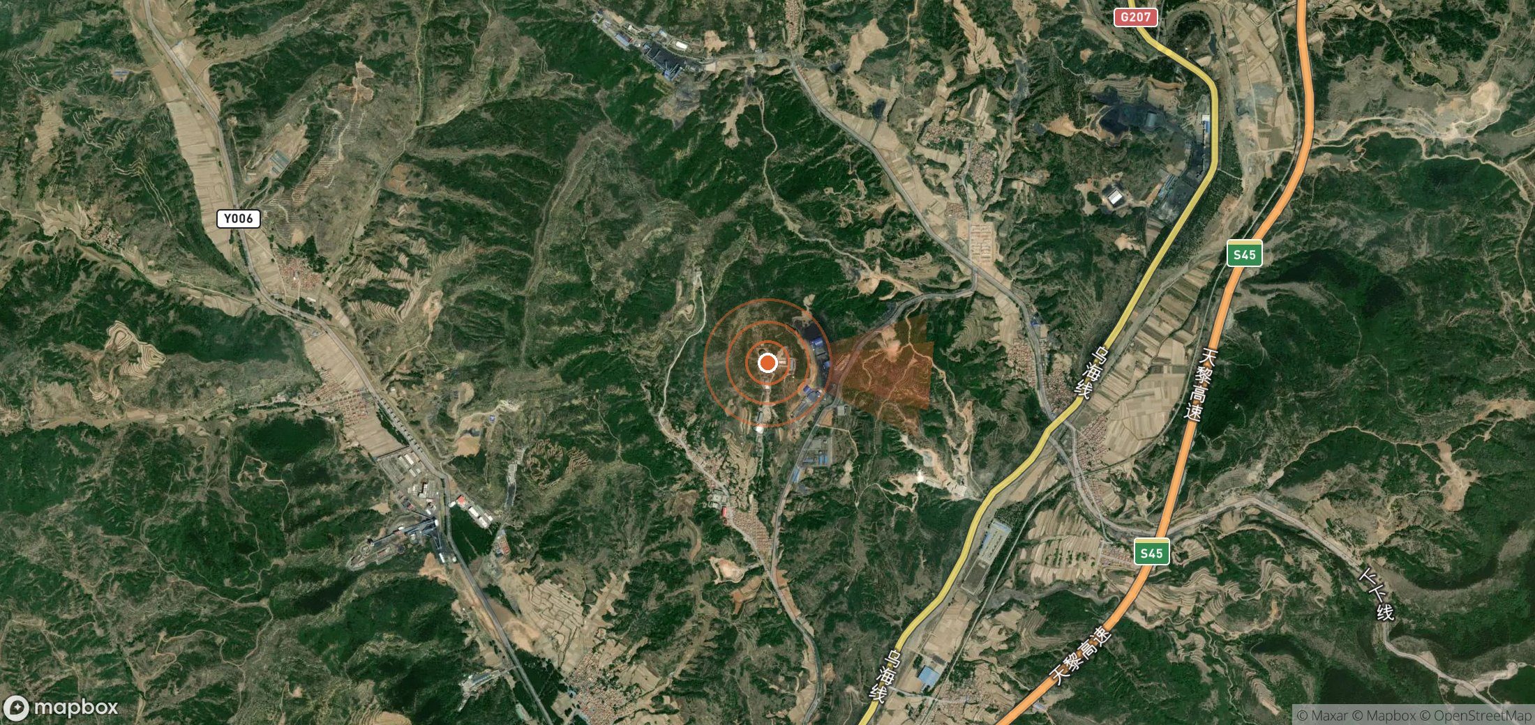 Mapa satelital de plumas de metano en China