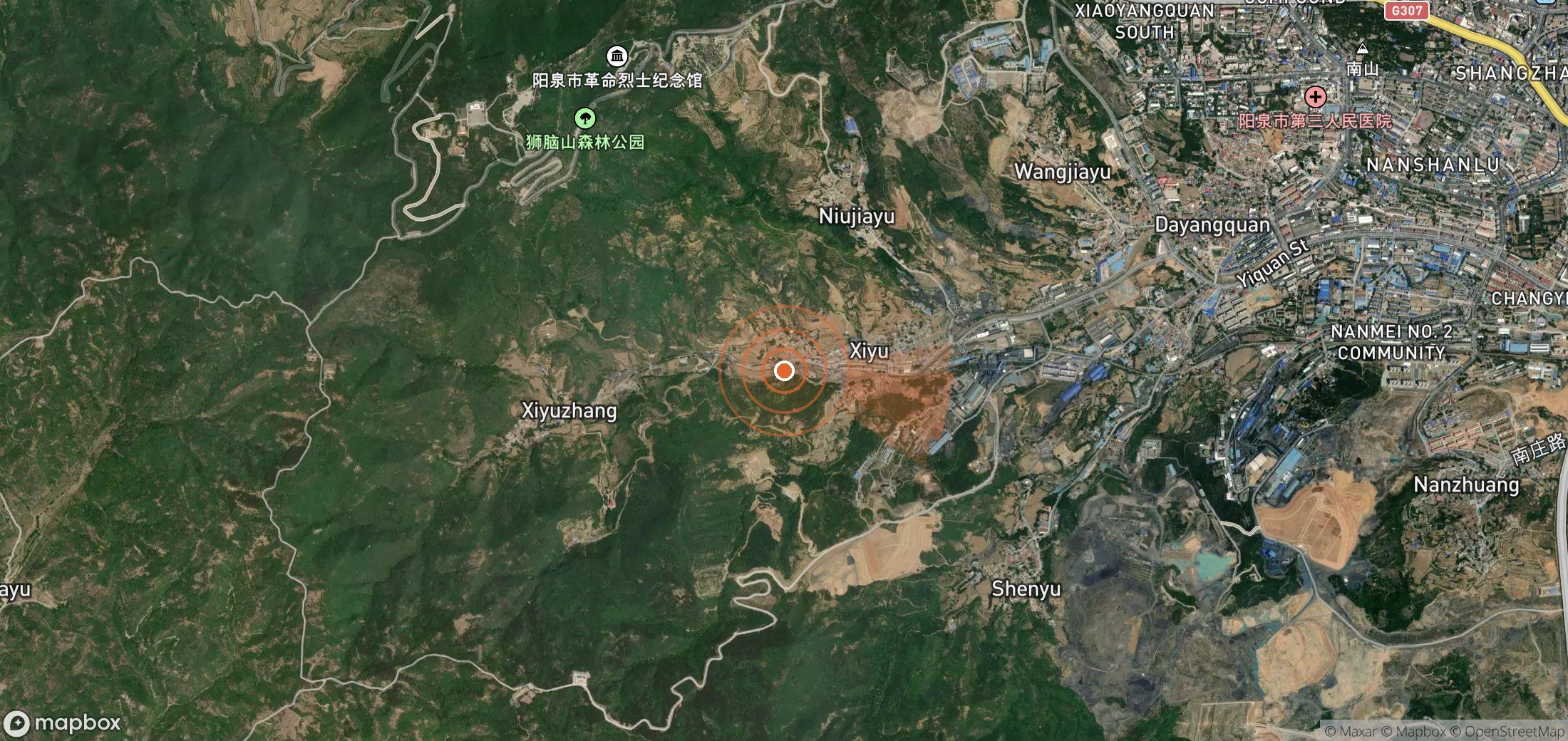 Satellite map of methane plume locations in China