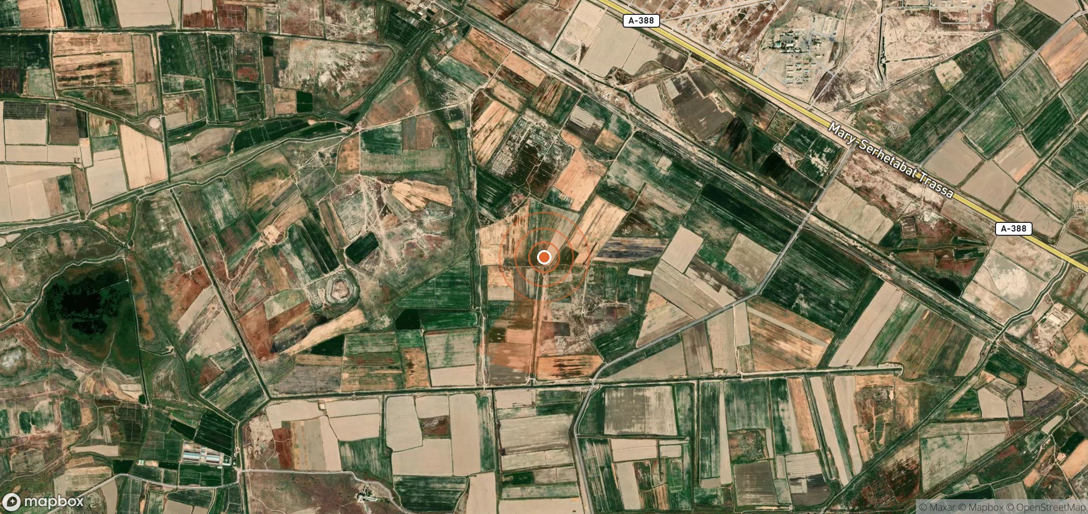 Satellite map of methane plume locations in Turkmenistan