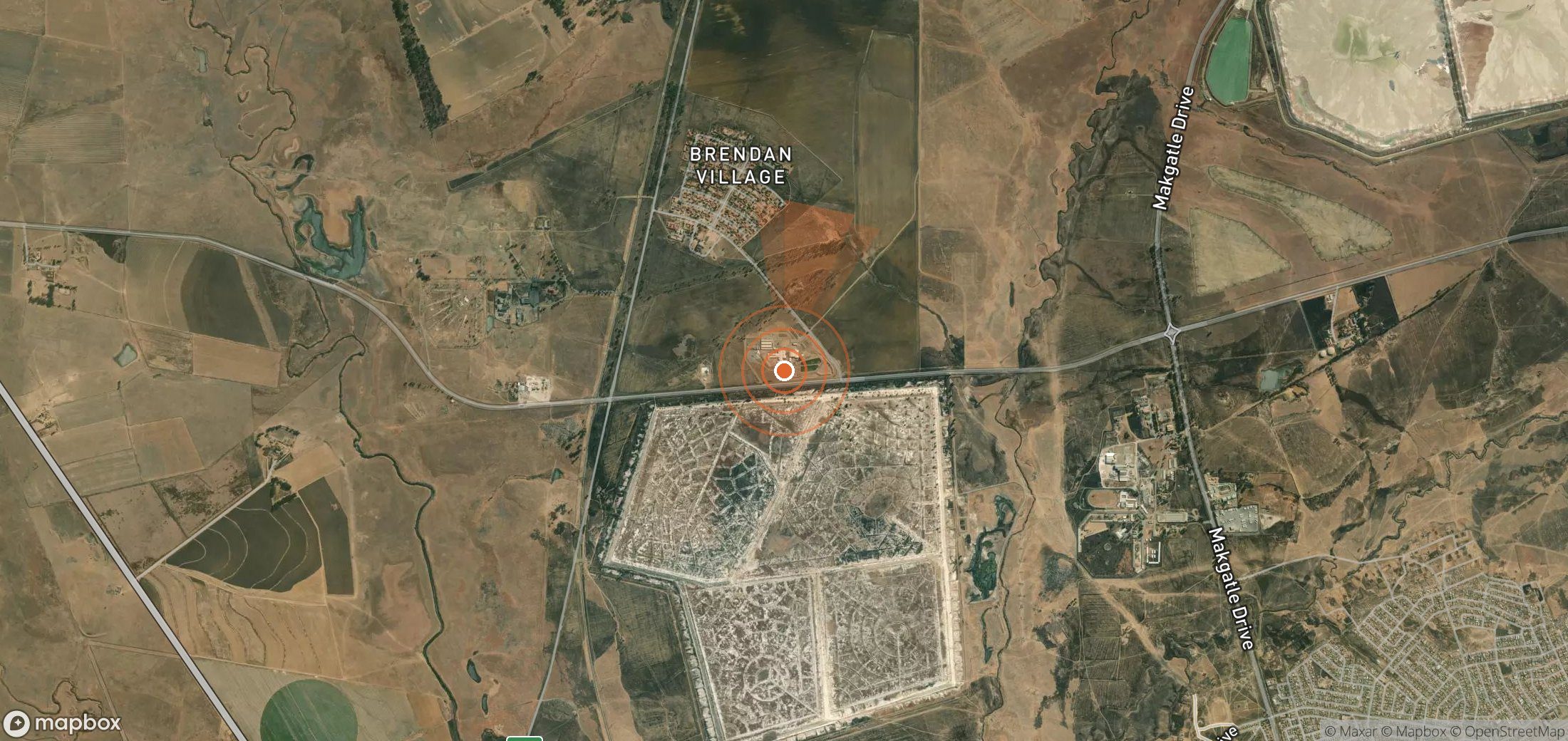Satellite map of methane plume locations in South Africa