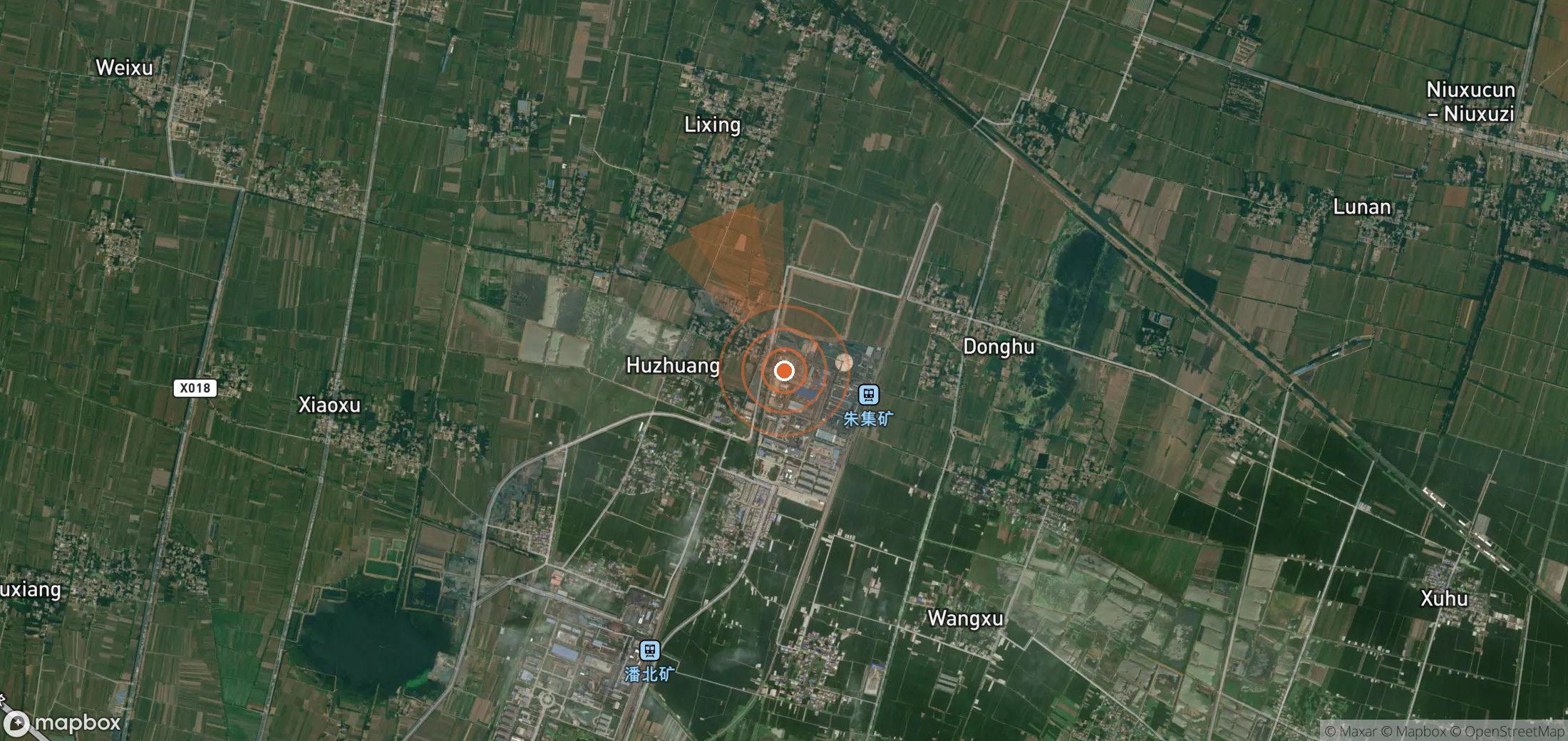 Satellite map of methane plume locations in China