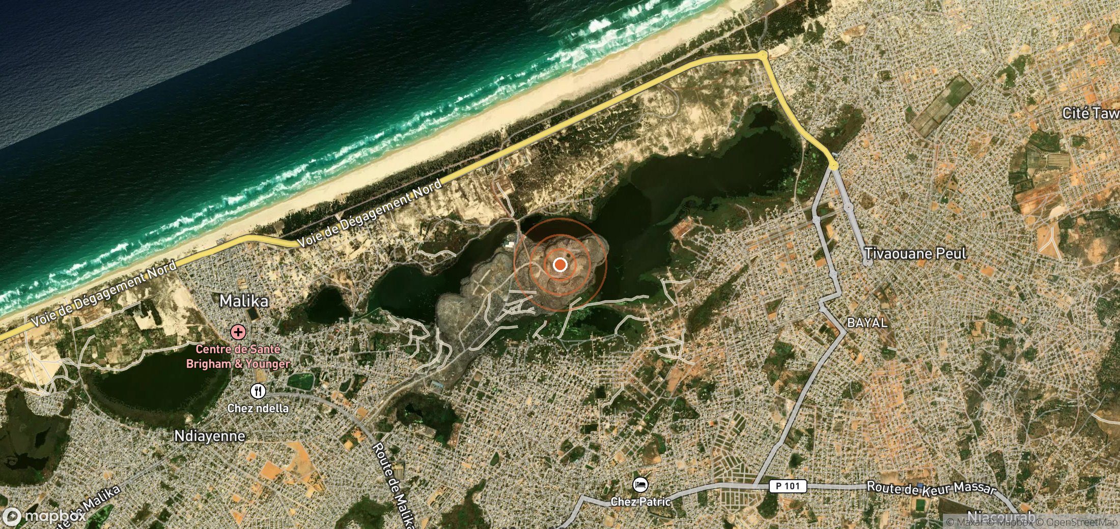 Satellite map of methane plume locations in Senegal