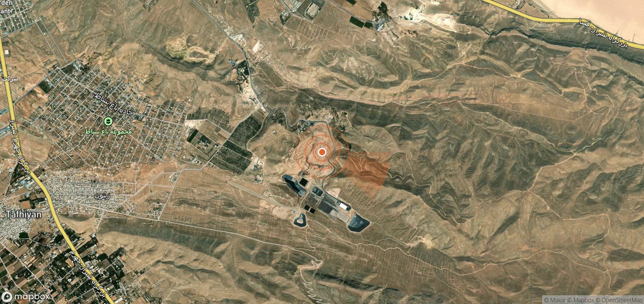Satellite map of methane plume locations in Iran