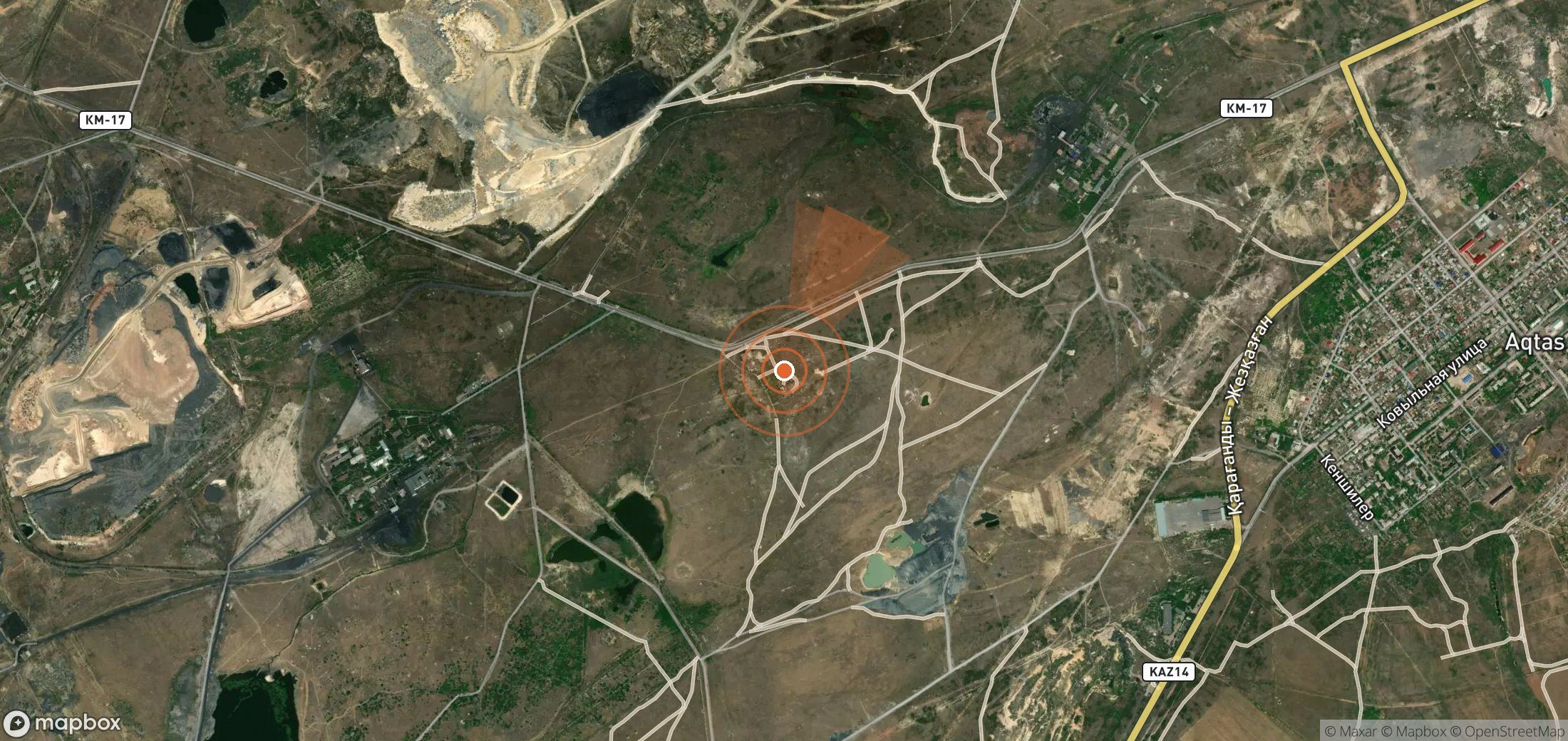 Satellite map of methane plume locations in Kazakhstan